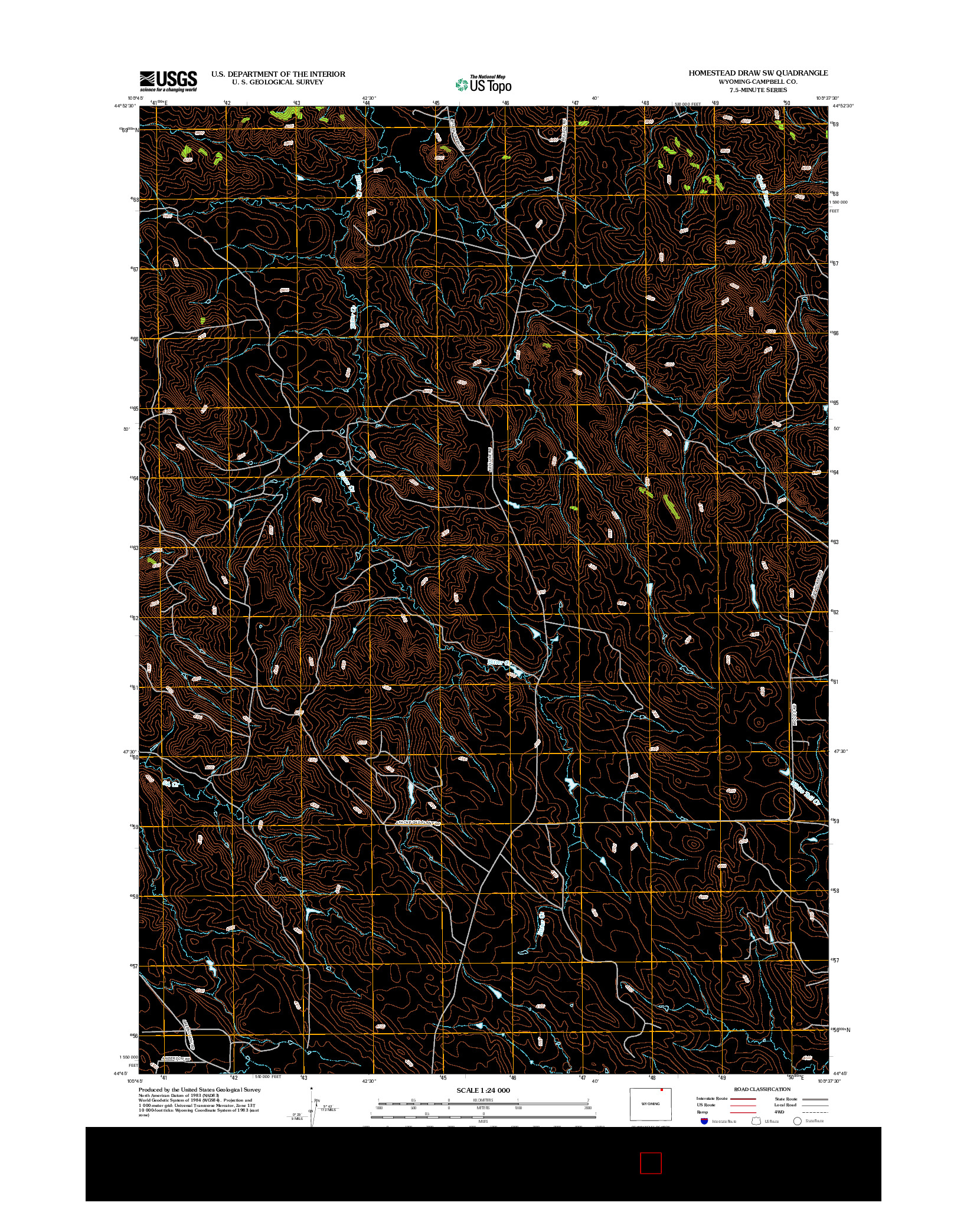 USGS US TOPO 7.5-MINUTE MAP FOR HOMESTEAD DRAW SW, WY 2012