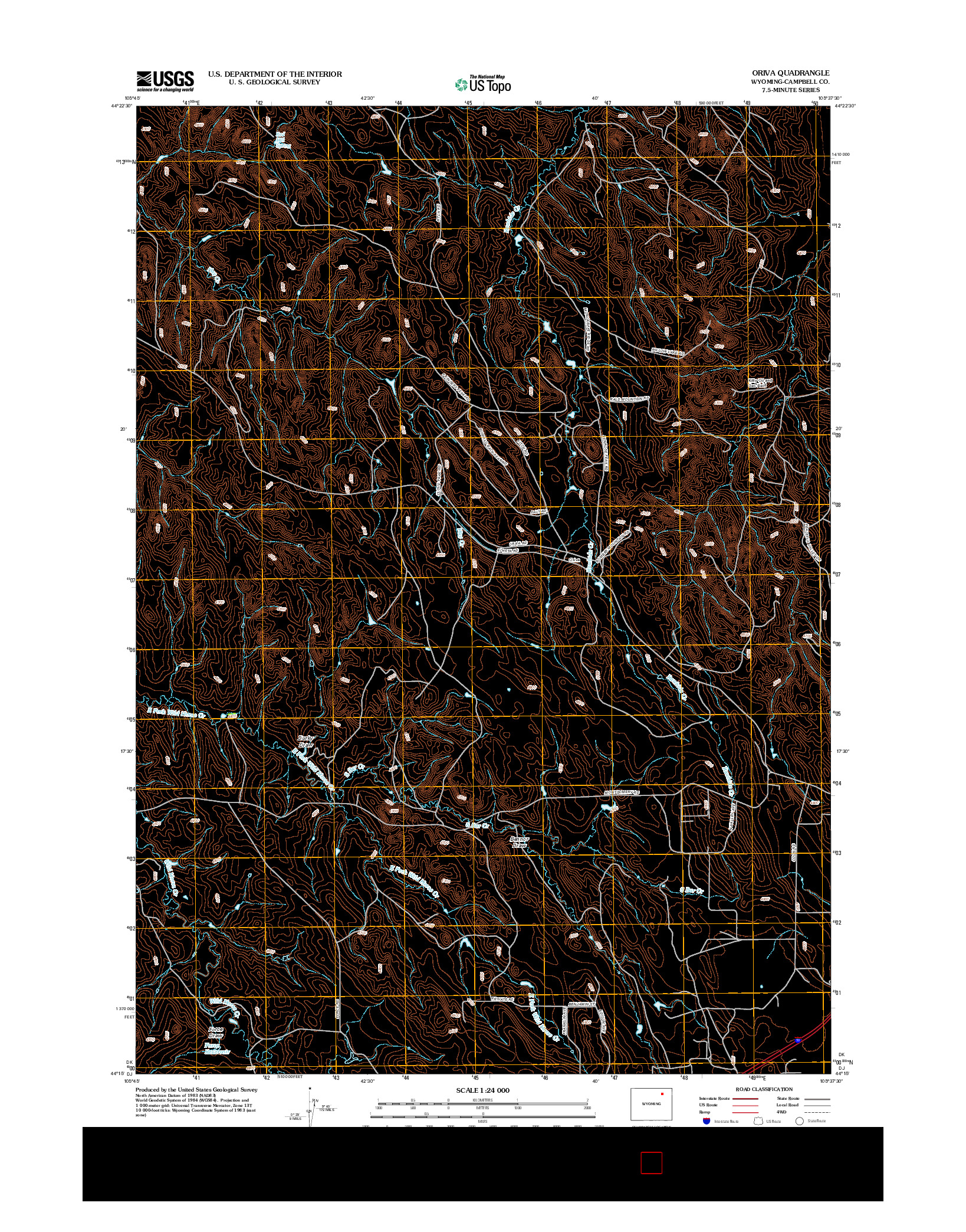 USGS US TOPO 7.5-MINUTE MAP FOR ORIVA, WY 2012