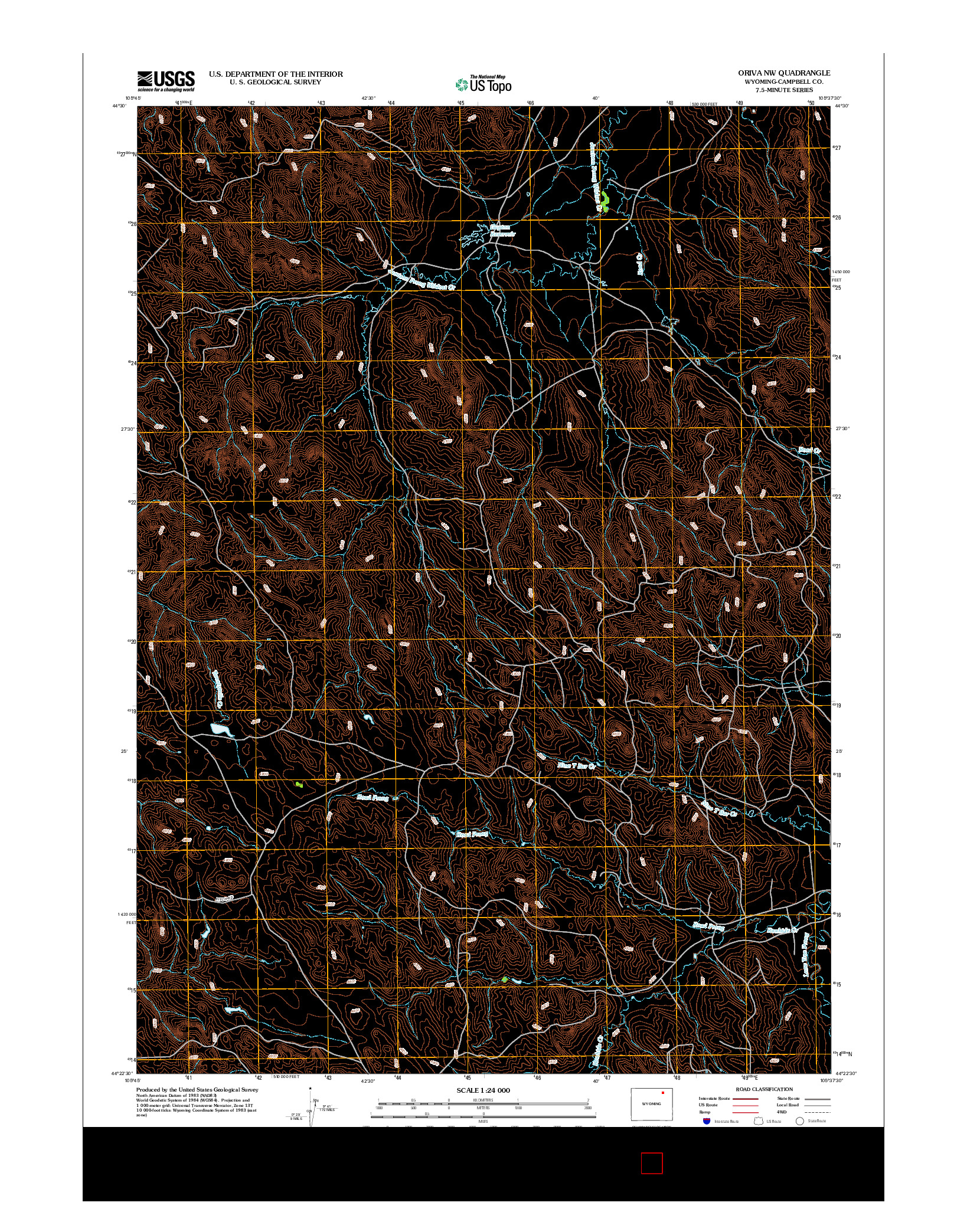 USGS US TOPO 7.5-MINUTE MAP FOR ORIVA NW, WY 2012