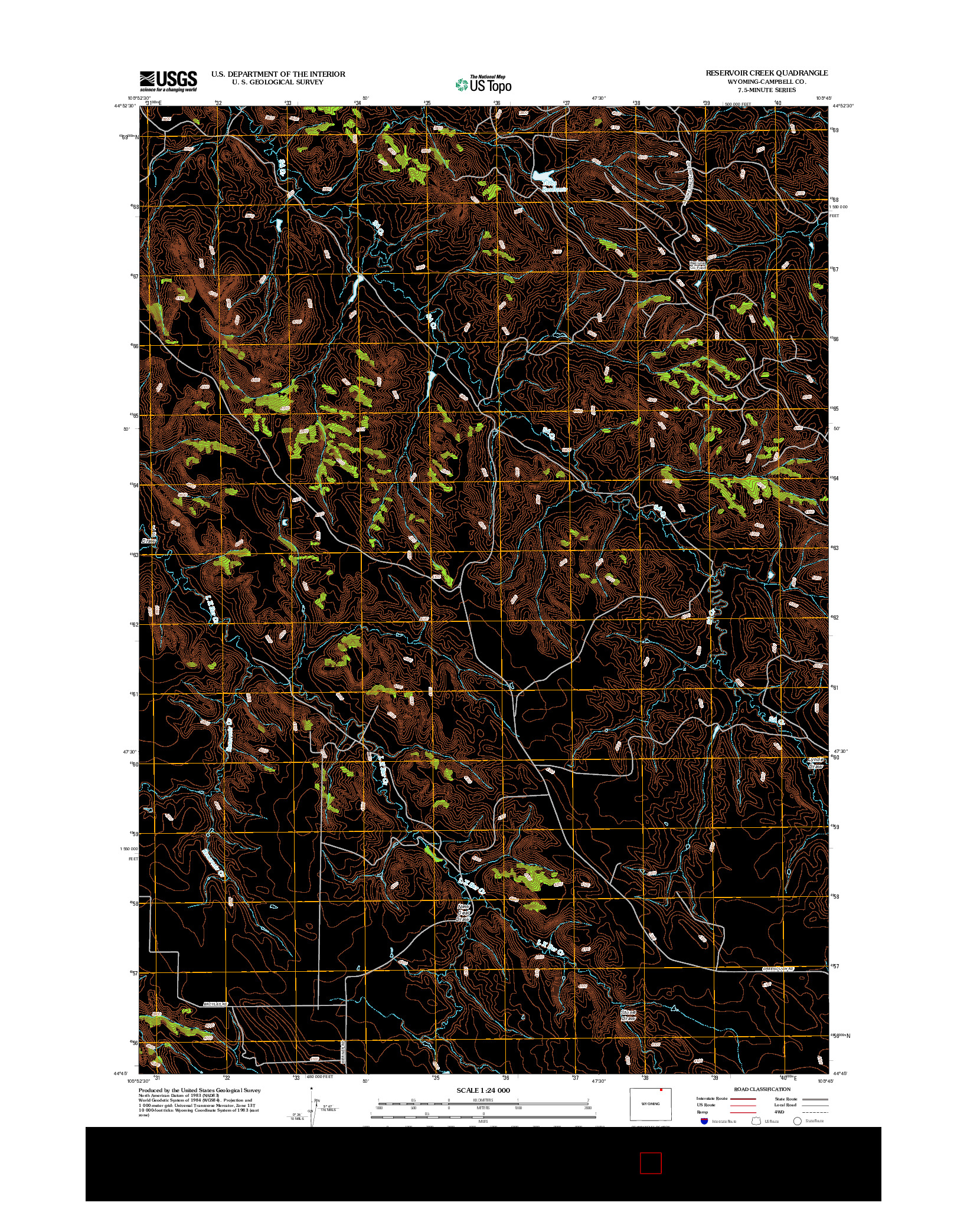 USGS US TOPO 7.5-MINUTE MAP FOR RESERVOIR CREEK, WY 2012