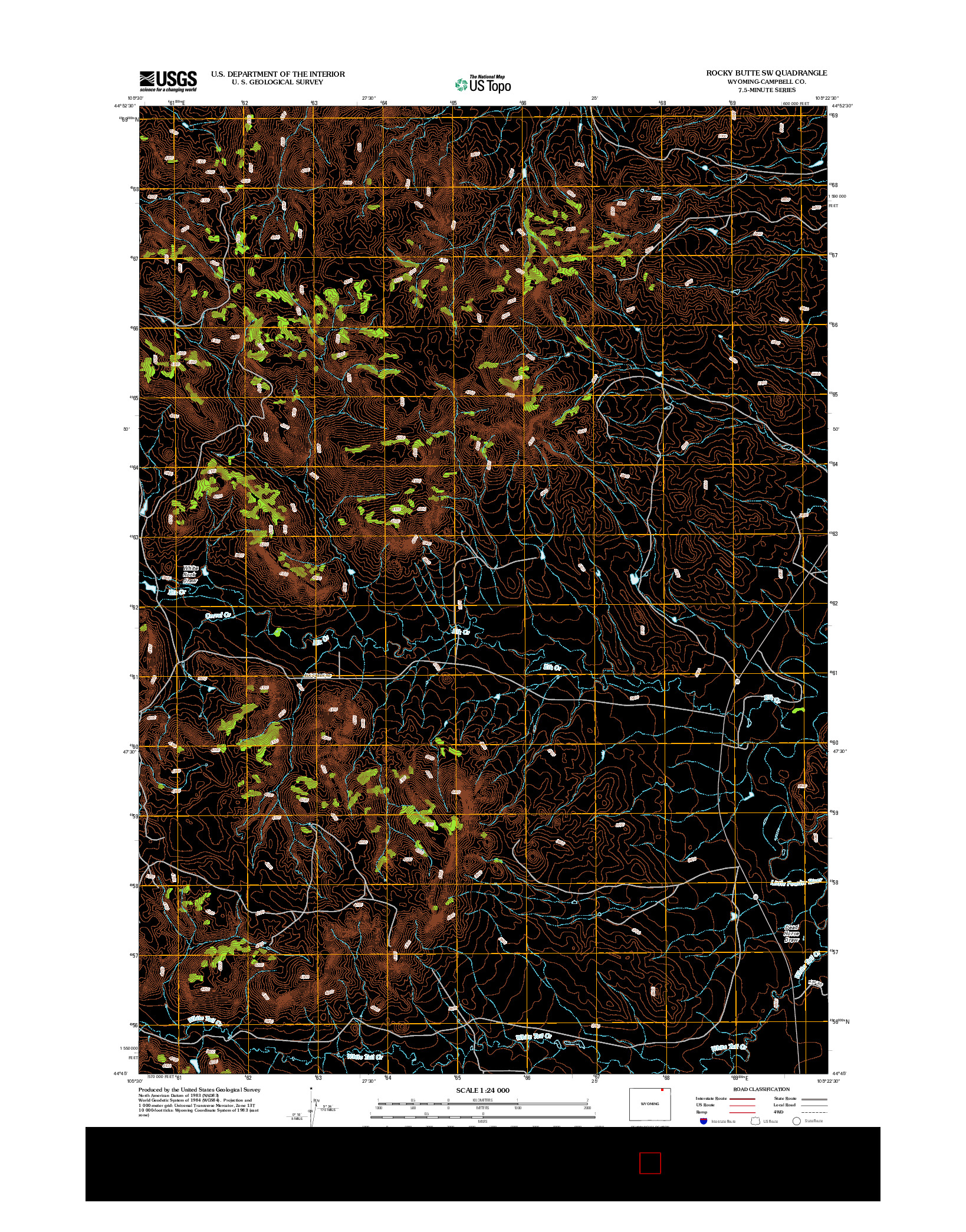 USGS US TOPO 7.5-MINUTE MAP FOR ROCKY BUTTE SW, WY 2012