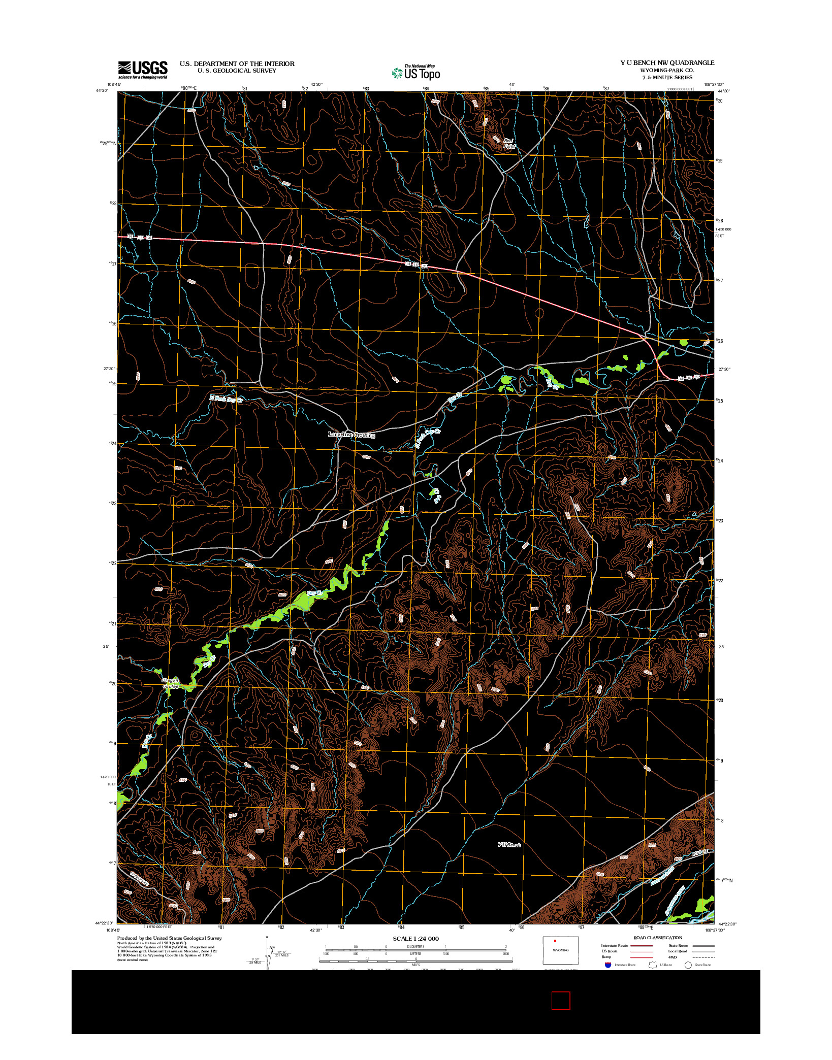 USGS US TOPO 7.5-MINUTE MAP FOR Y U BENCH NW, WY 2012