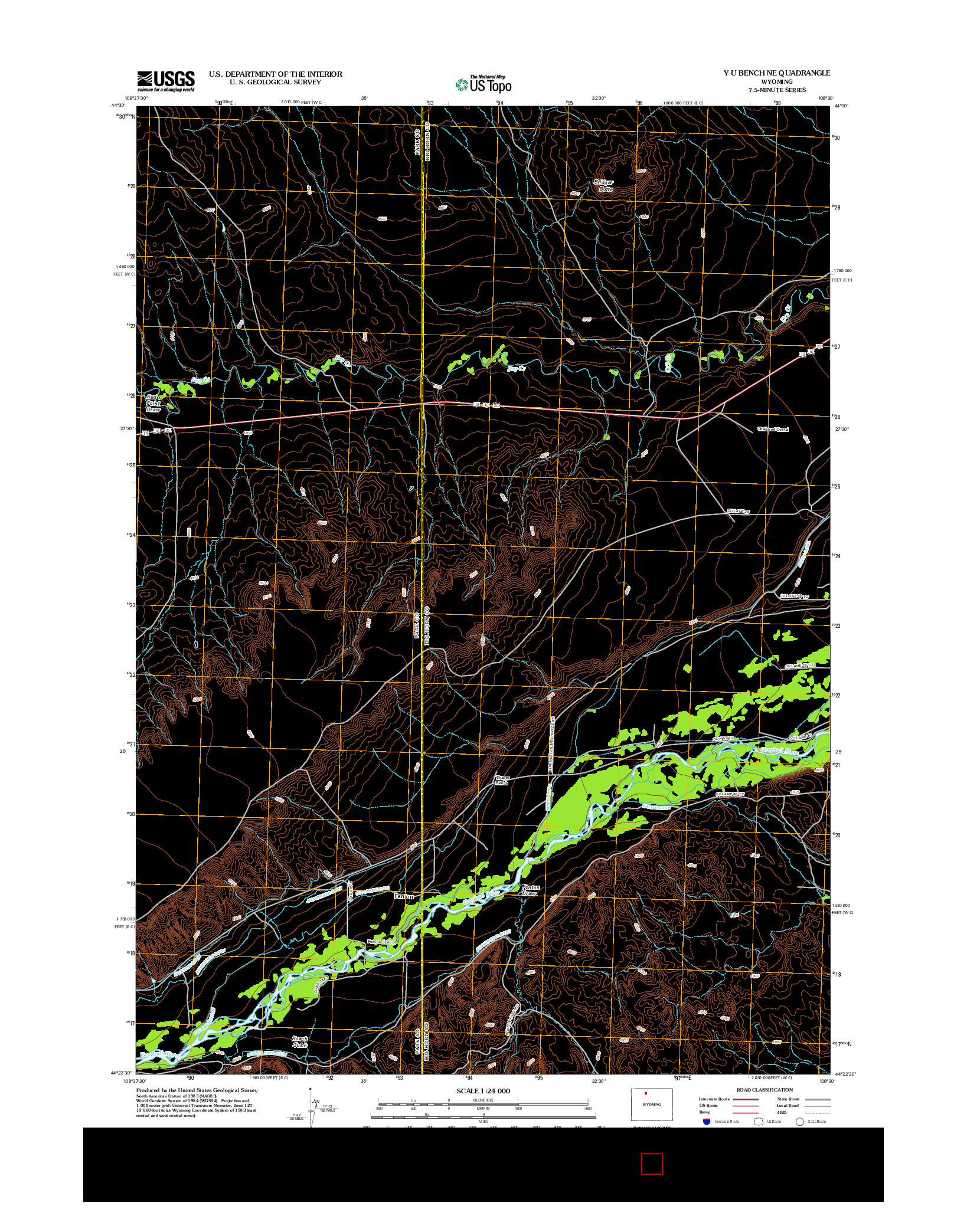 USGS US TOPO 7.5-MINUTE MAP FOR Y U BENCH NE, WY 2012