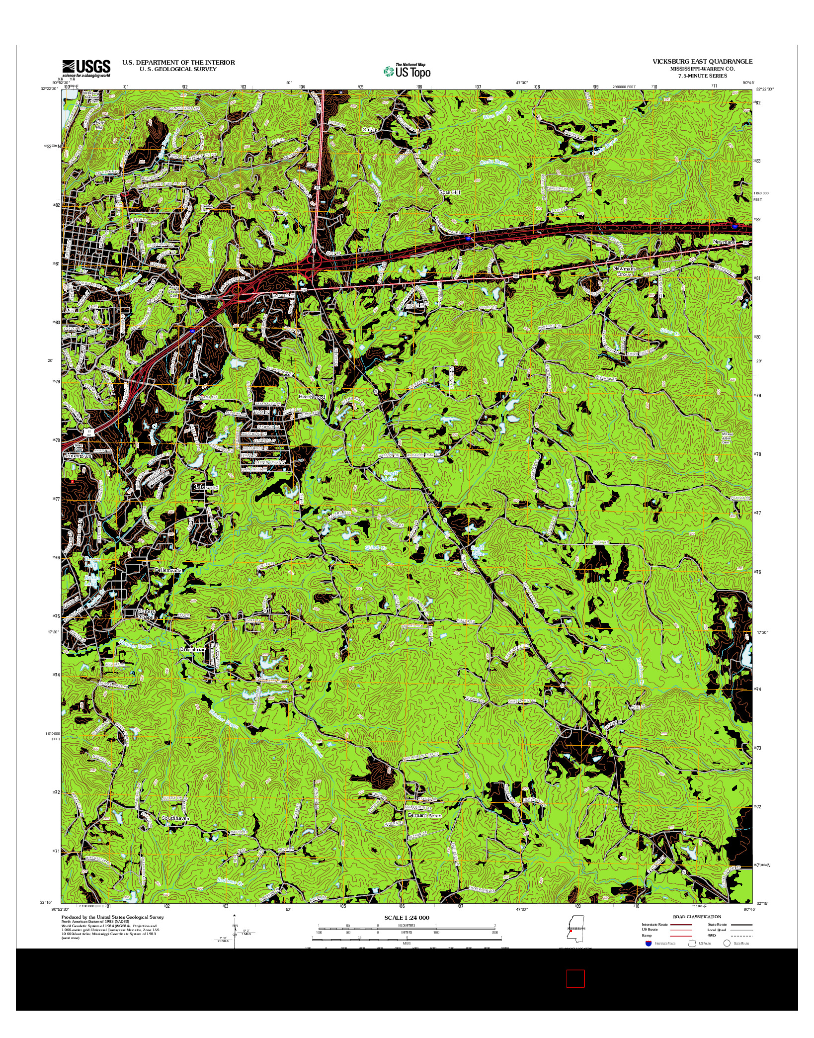 USGS US TOPO 7.5-MINUTE MAP FOR VICKSBURG EAST, MS 2012