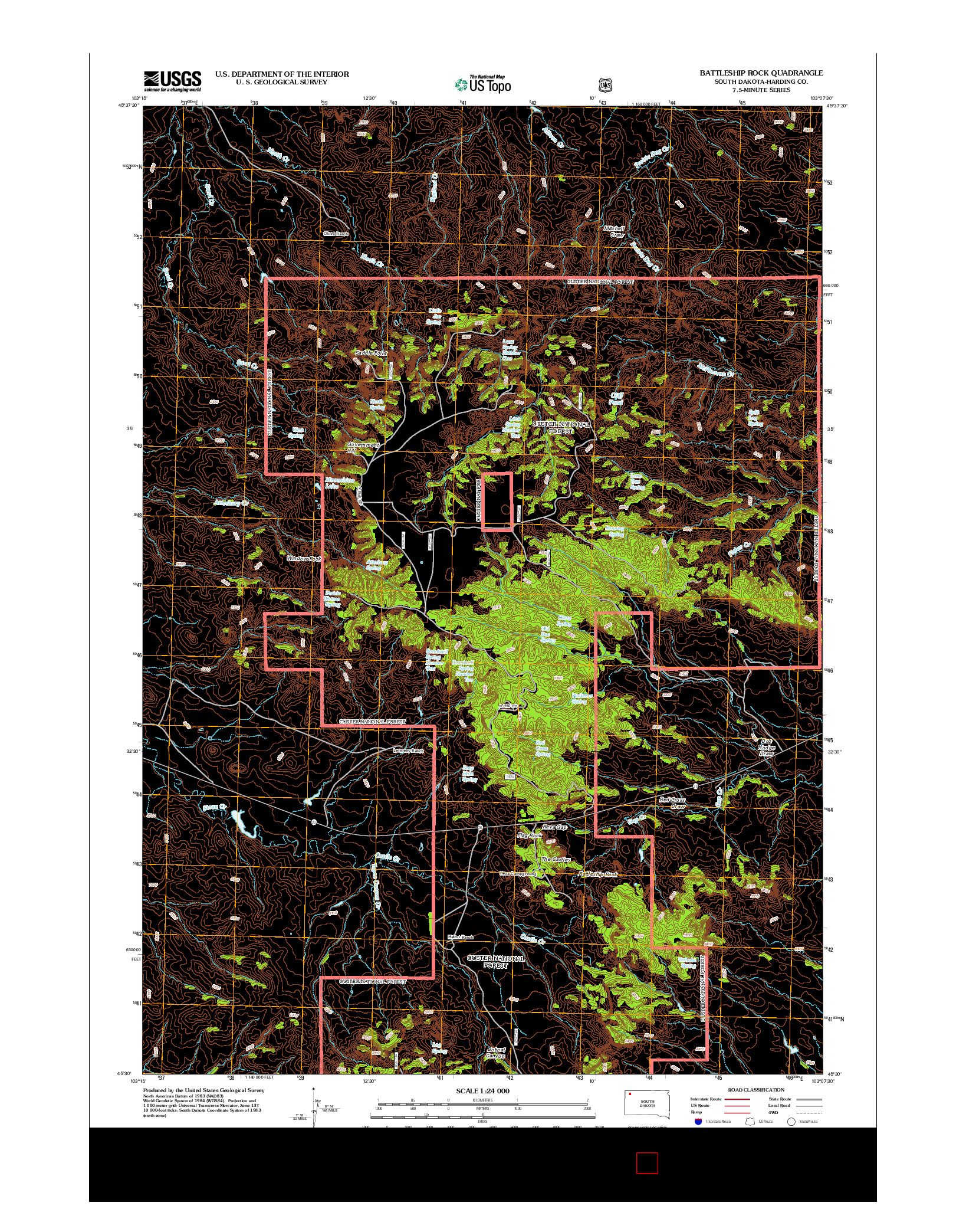 USGS US TOPO 7.5-MINUTE MAP FOR BATTLESHIP ROCK, SD 2012