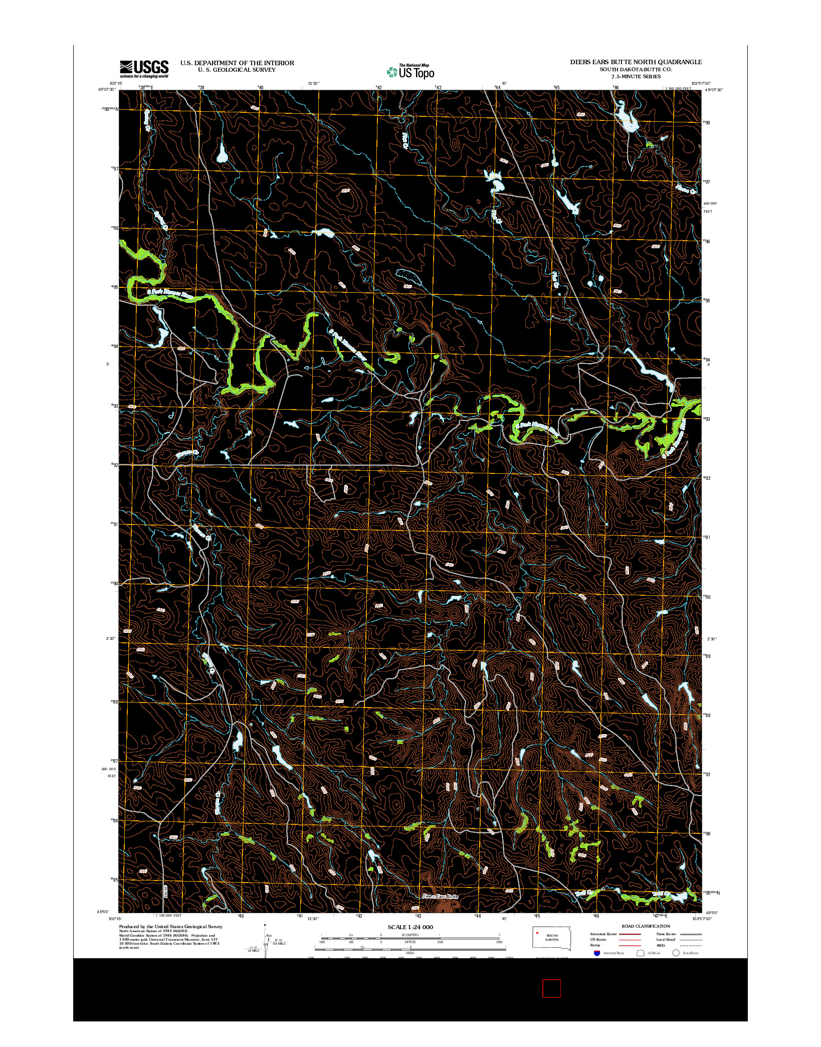 USGS US TOPO 7.5-MINUTE MAP FOR DEERS EARS BUTTE NORTH, SD 2012
