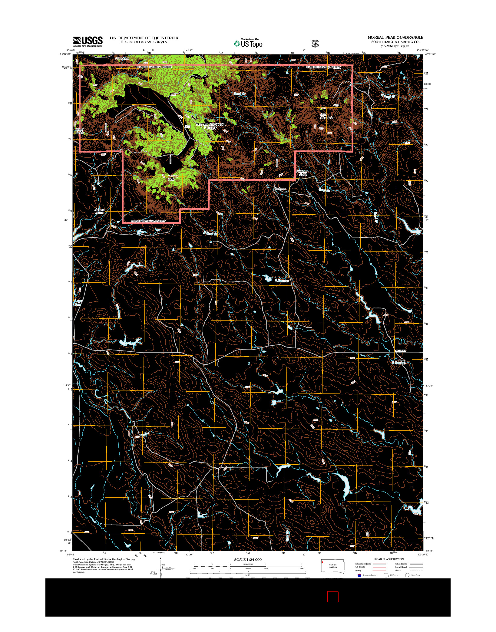 USGS US TOPO 7.5-MINUTE MAP FOR MOREAU PEAK, SD 2012