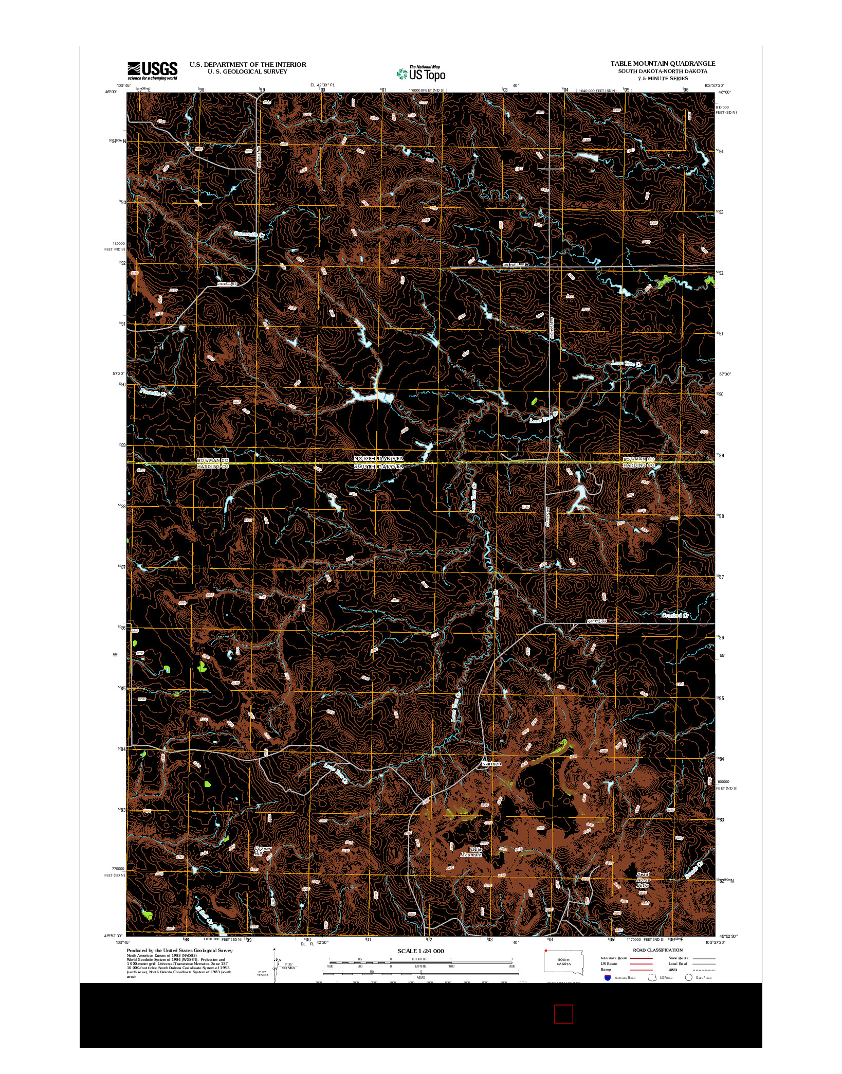 USGS US TOPO 7.5-MINUTE MAP FOR TABLE MOUNTAIN, SD-ND 2012