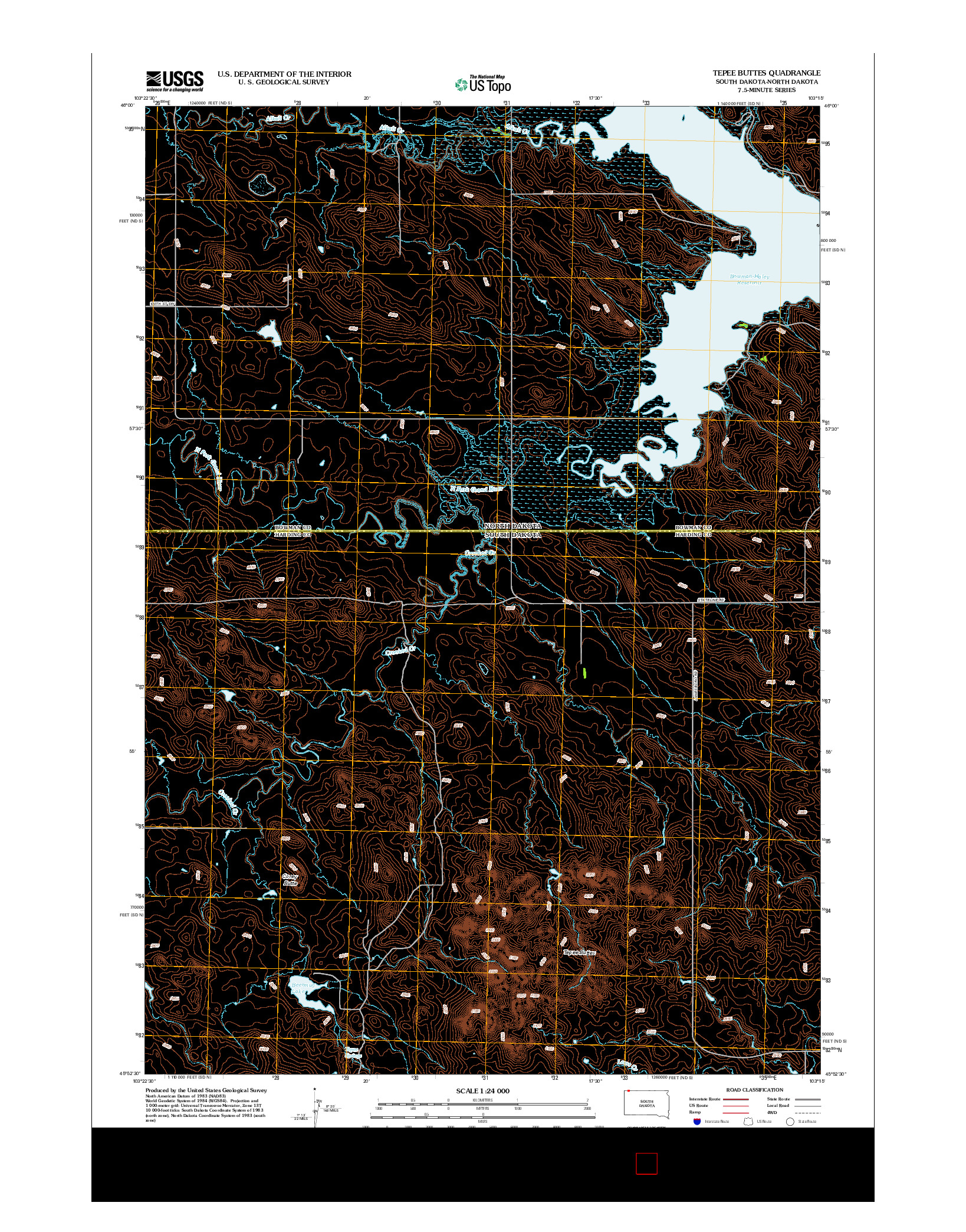 USGS US TOPO 7.5-MINUTE MAP FOR TEPEE BUTTES, SD-ND 2012