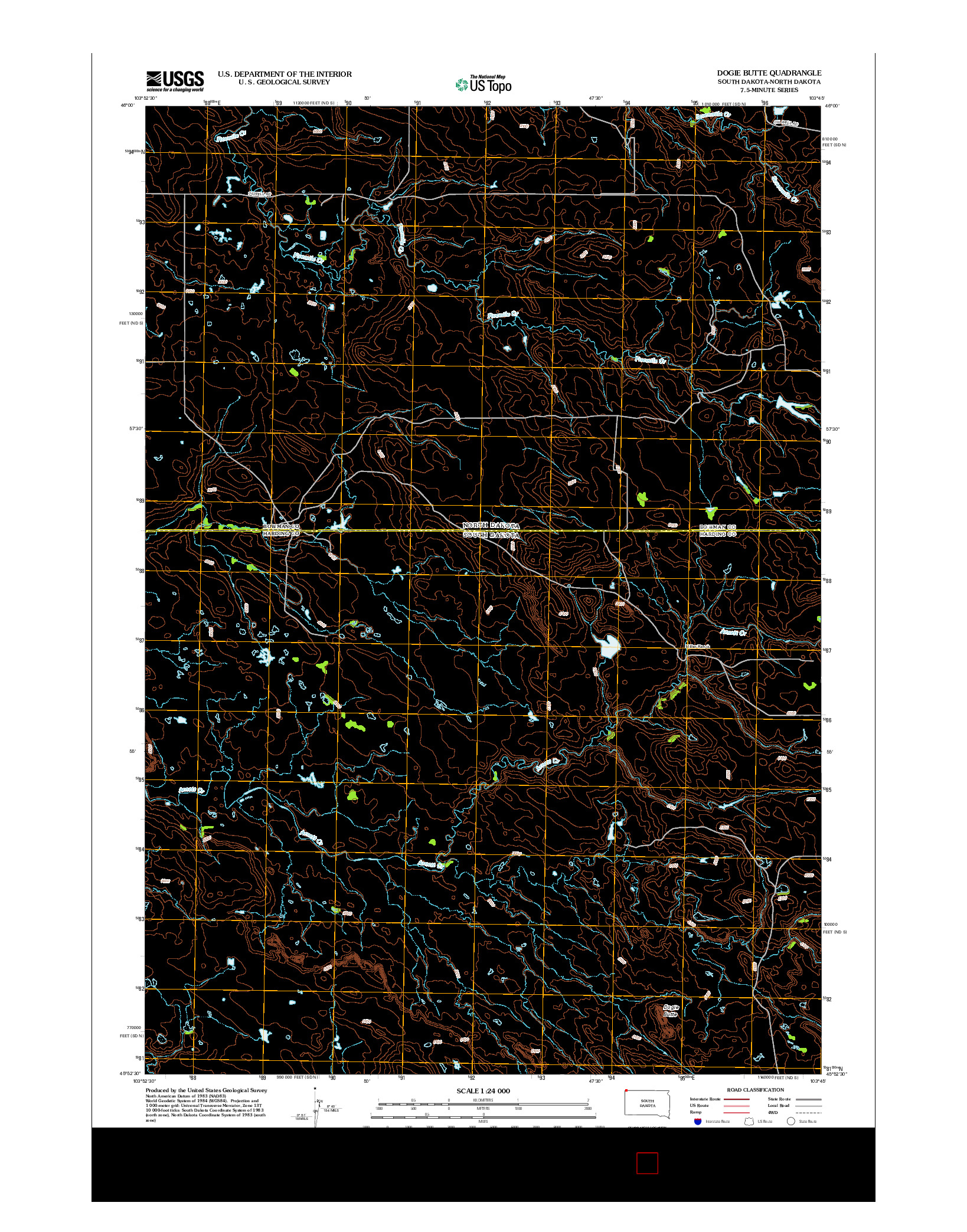 USGS US TOPO 7.5-MINUTE MAP FOR DOGIE BUTTE, SD-ND 2012