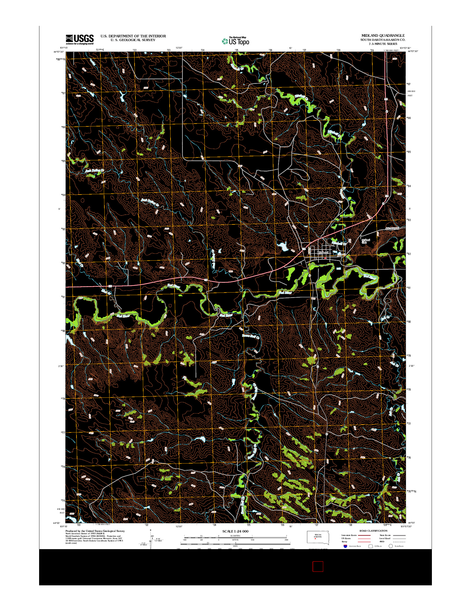 USGS US TOPO 7.5-MINUTE MAP FOR MIDLAND, SD 2012