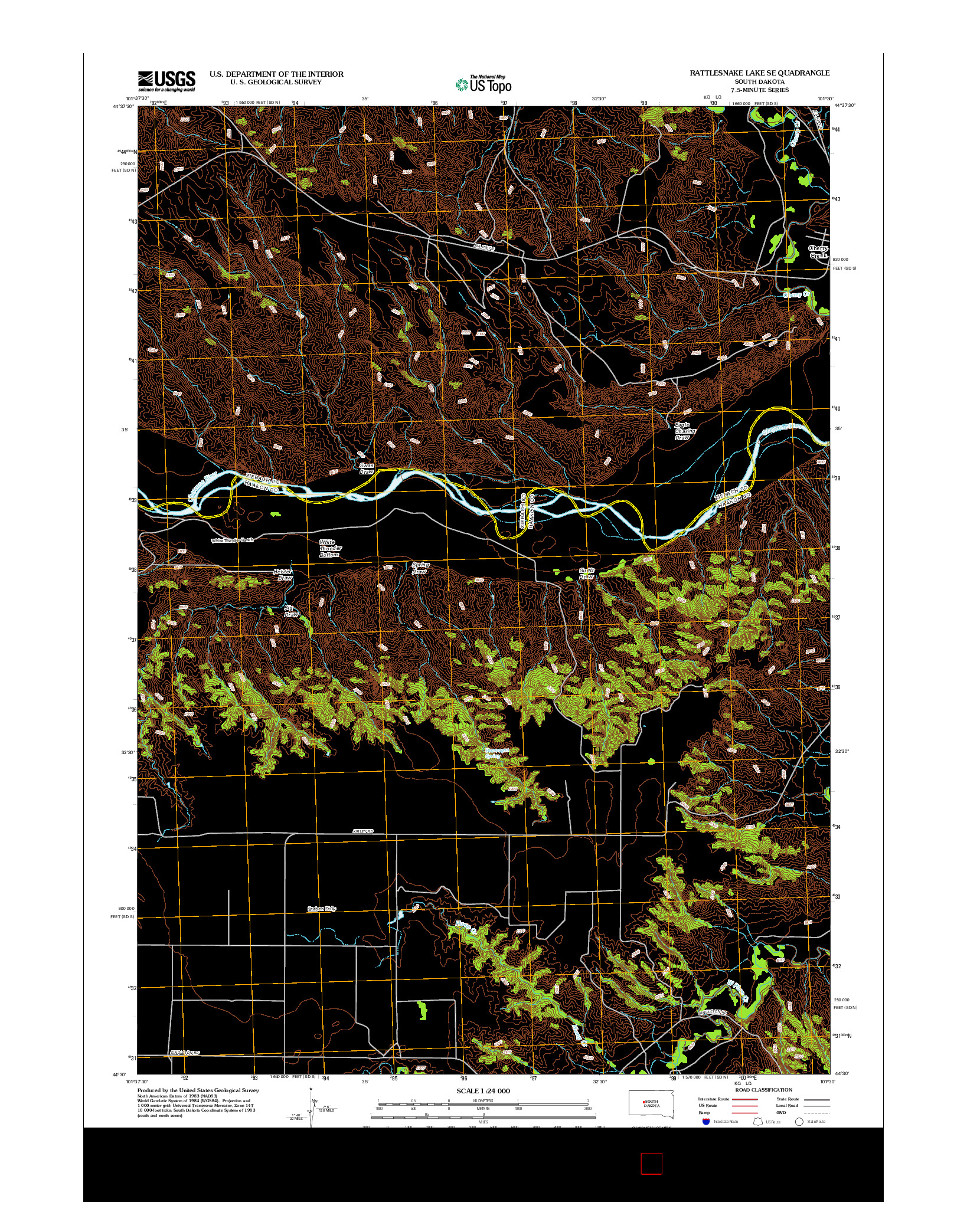 USGS US TOPO 7.5-MINUTE MAP FOR RATTLESNAKE LAKE SE, SD 2012