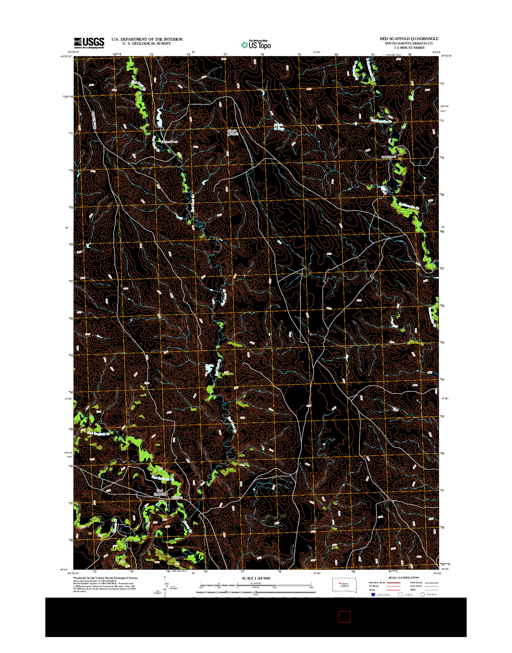 USGS US TOPO 7.5-MINUTE MAP FOR RED SCAFFOLD, SD 2012