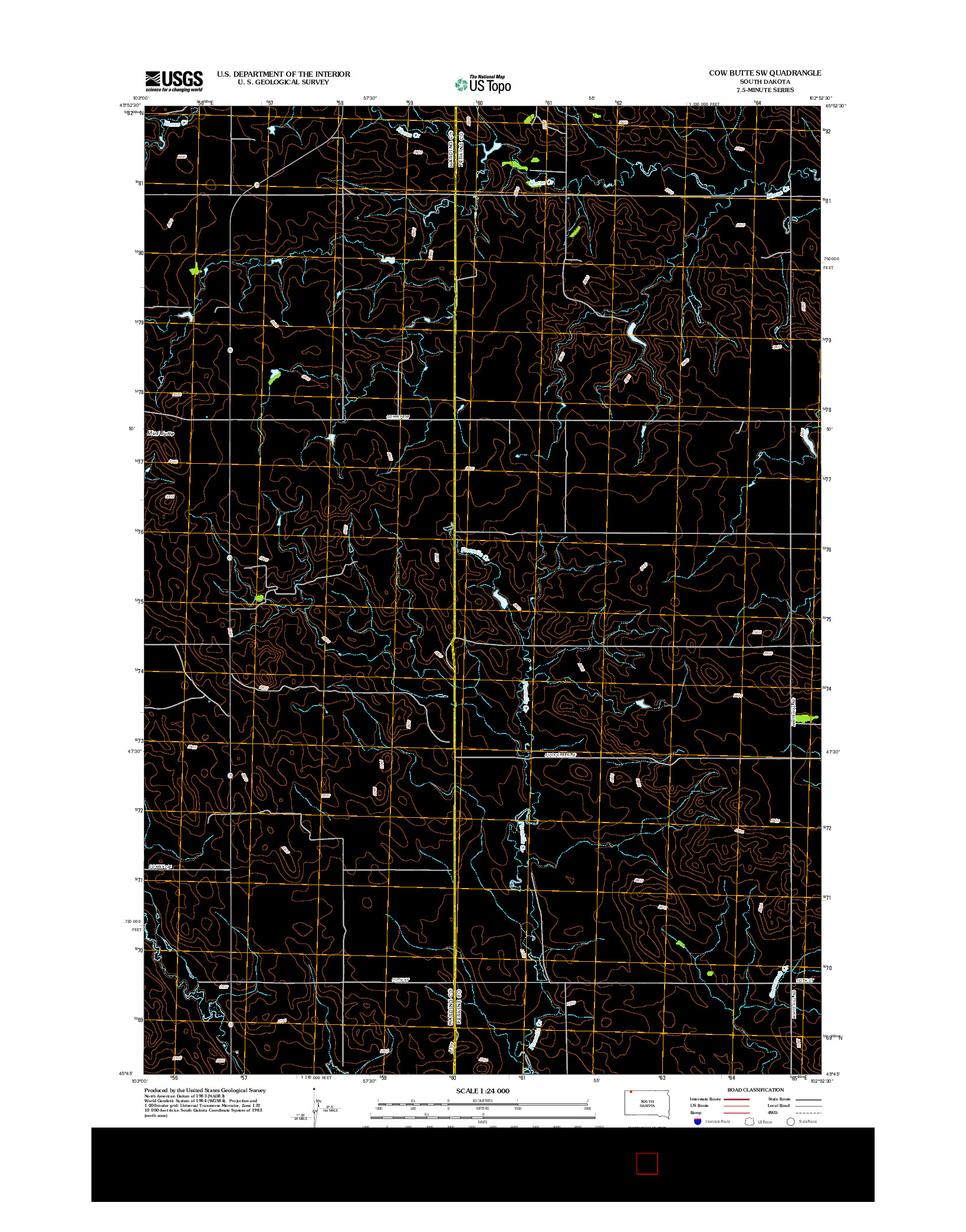 USGS US TOPO 7.5-MINUTE MAP FOR COW BUTTE SW, SD 2012