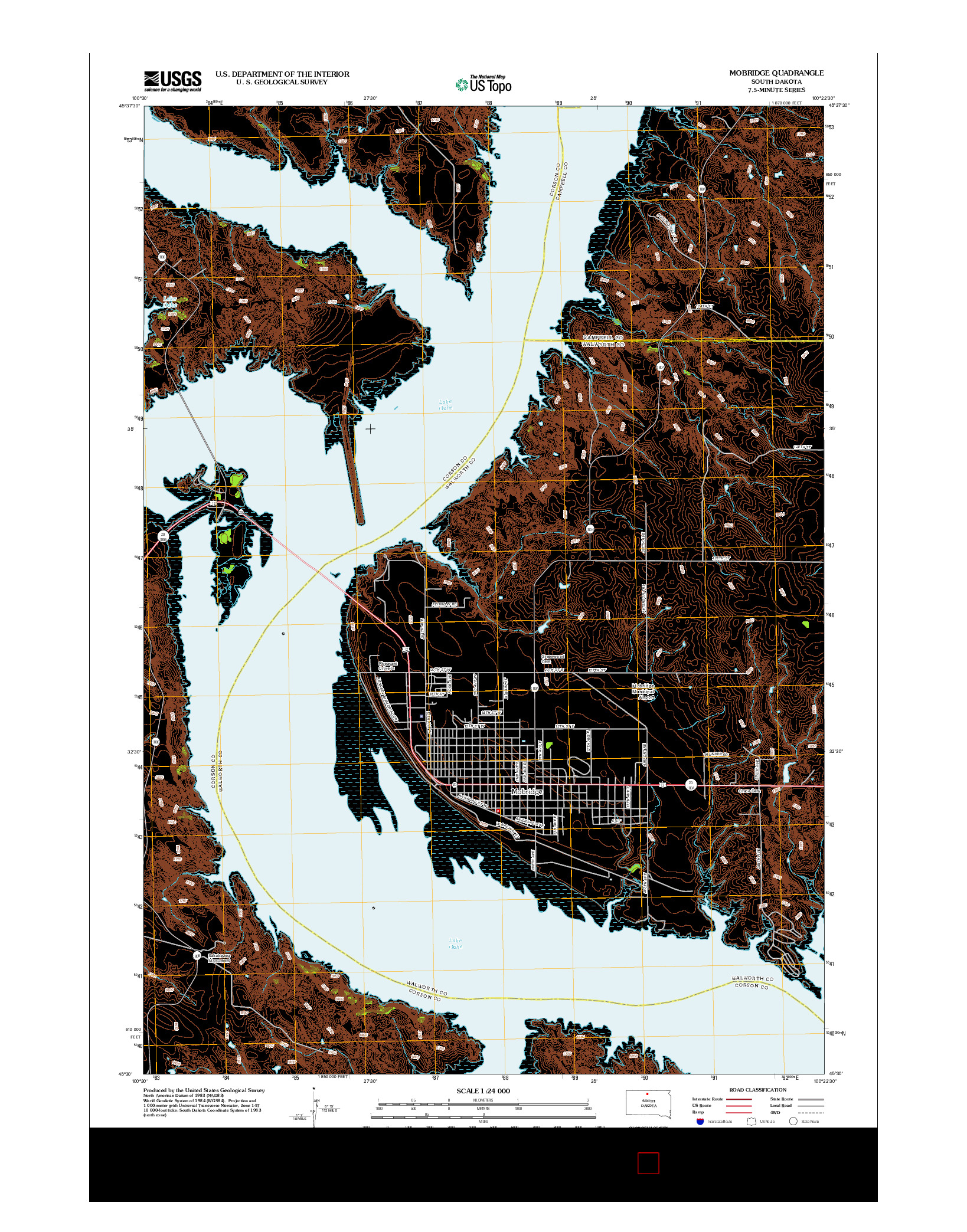 USGS US TOPO 7.5-MINUTE MAP FOR MOBRIDGE, SD 2012