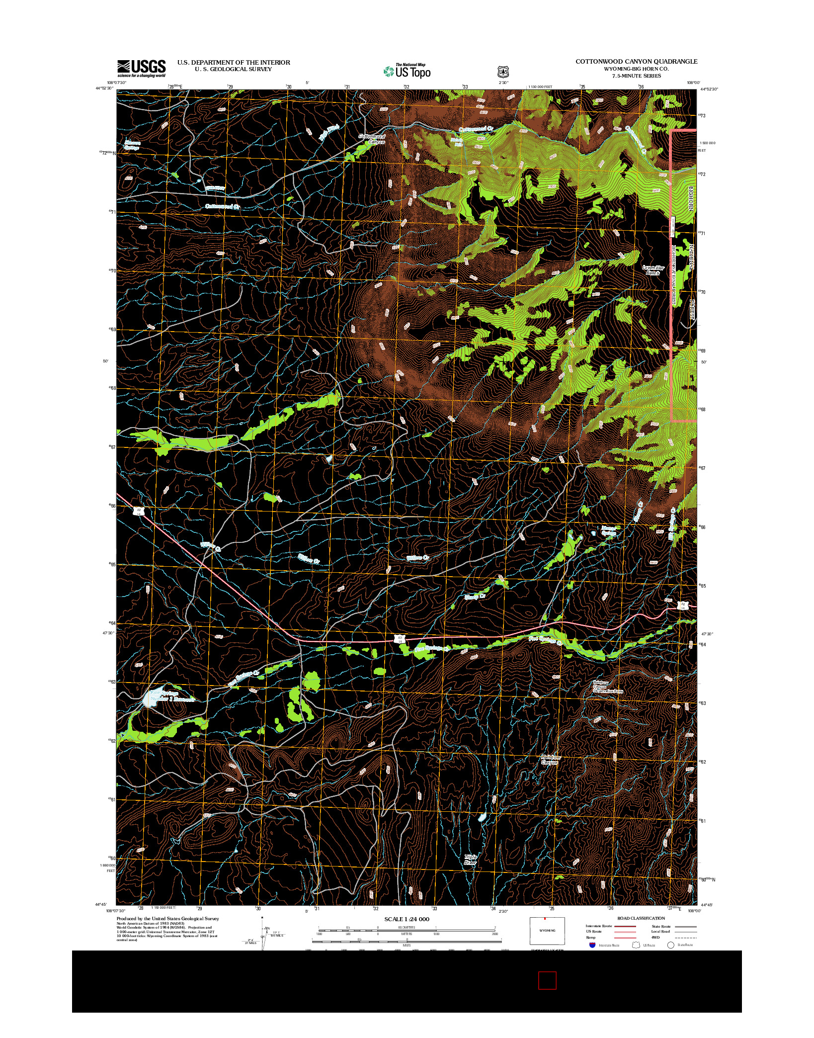 USGS US TOPO 7.5-MINUTE MAP FOR COTTONWOOD CANYON, WY 2012