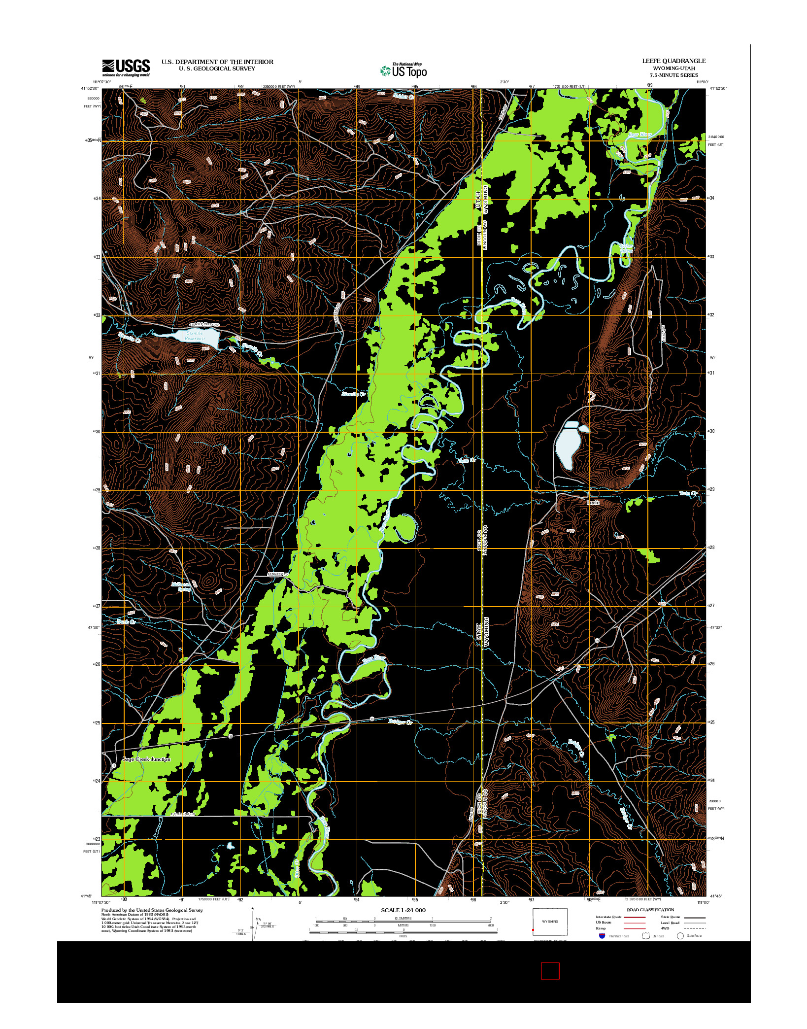 USGS US TOPO 7.5-MINUTE MAP FOR LEEFE, WY-UT 2012