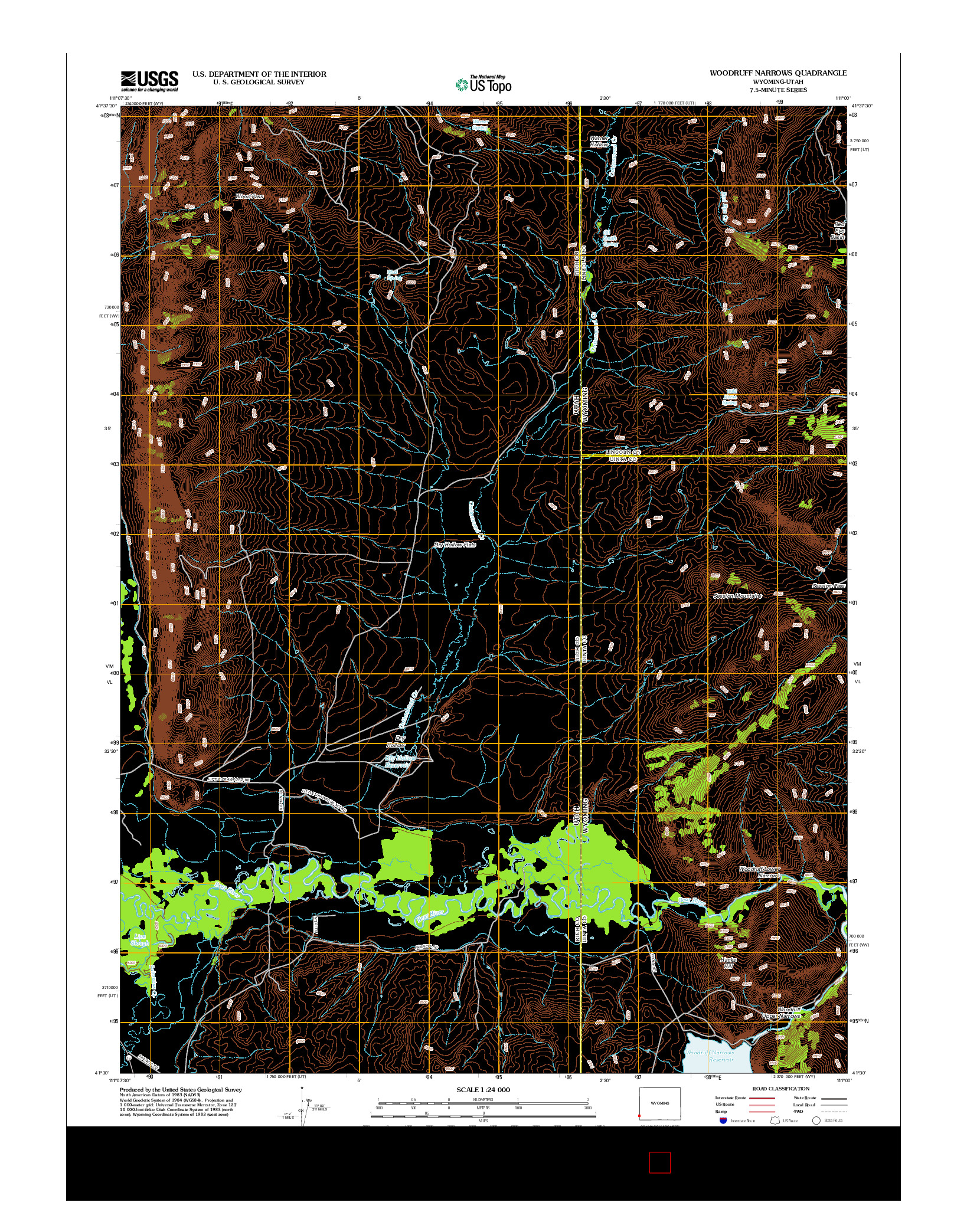 USGS US TOPO 7.5-MINUTE MAP FOR WOODRUFF NARROWS, WY-UT 2012