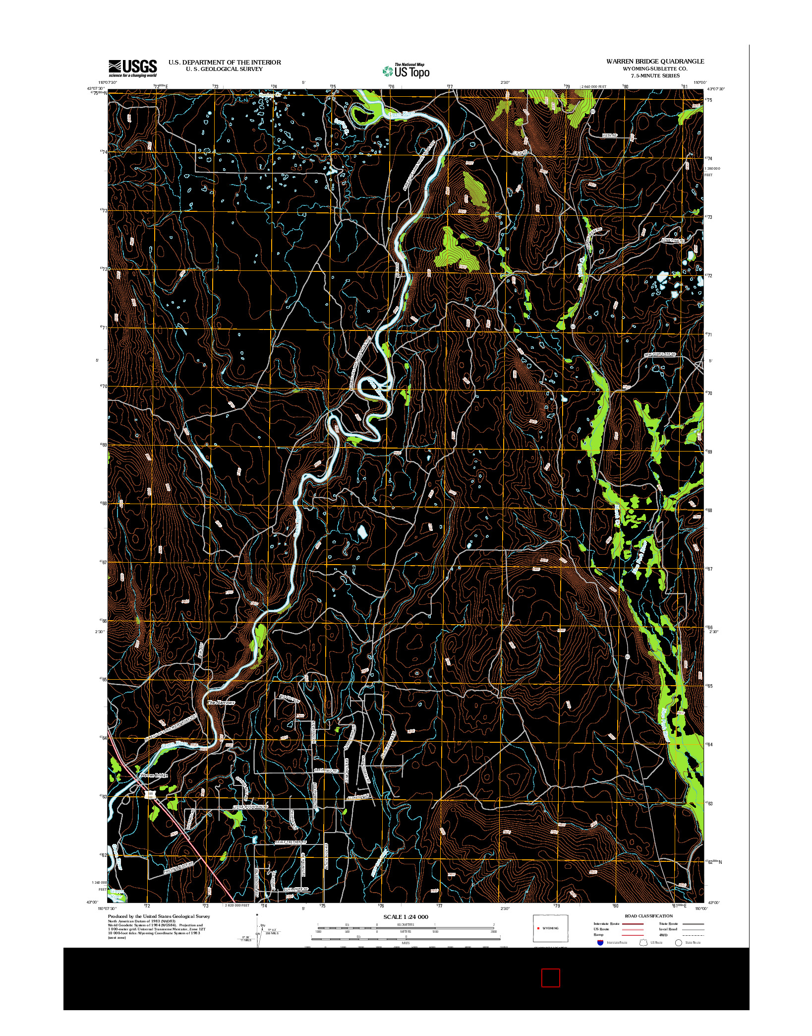 USGS US TOPO 7.5-MINUTE MAP FOR WARREN BRIDGE, WY 2012