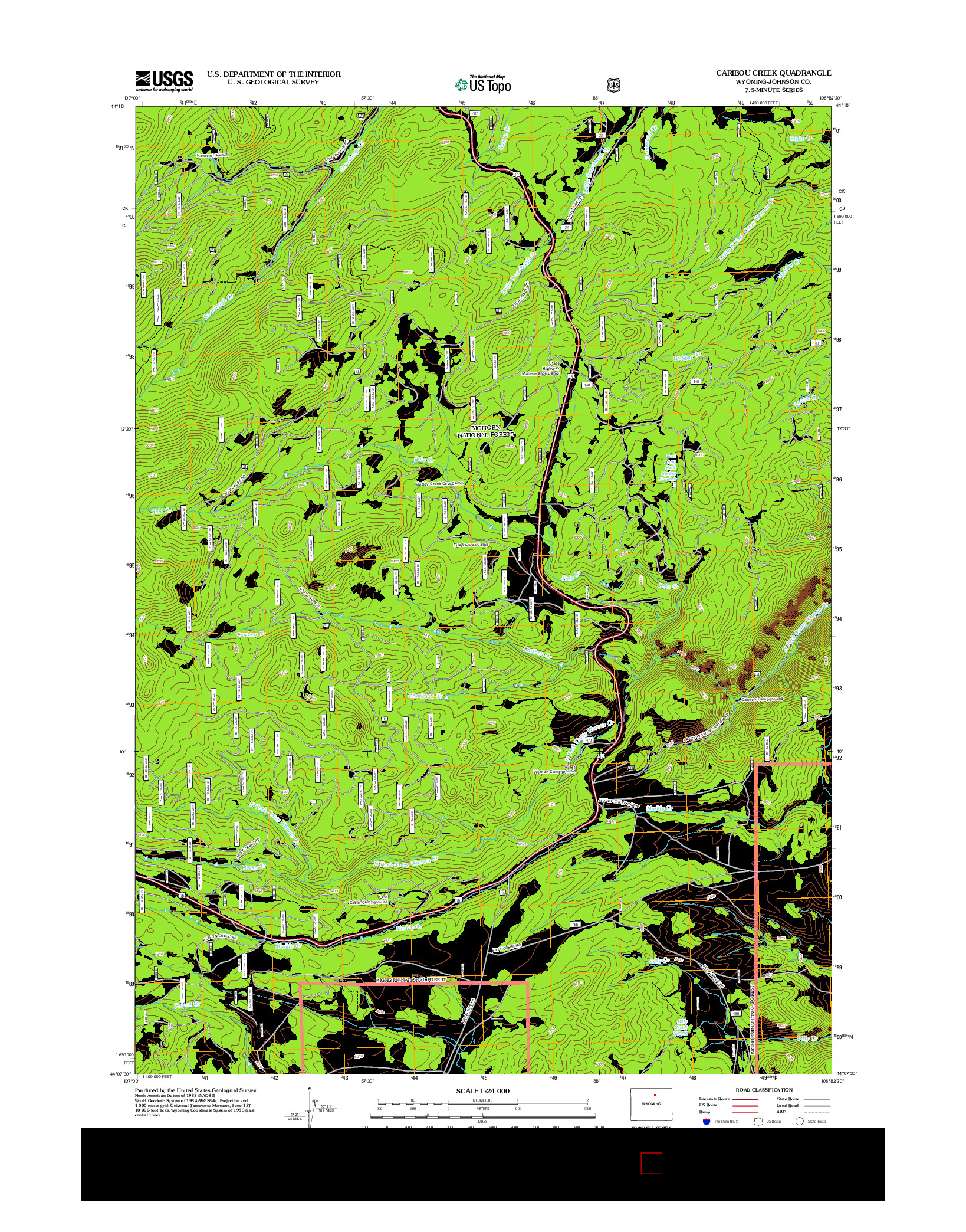 USGS US TOPO 7.5-MINUTE MAP FOR CARIBOU CREEK, WY 2012