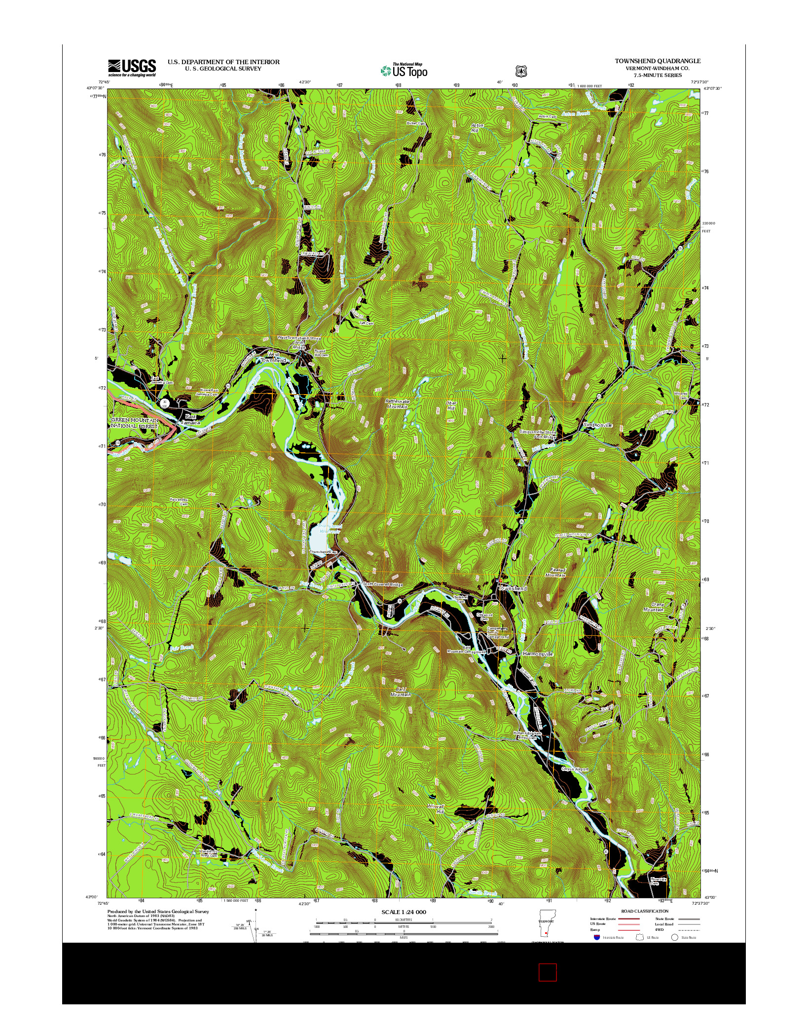 USGS US TOPO 7.5-MINUTE MAP FOR TOWNSHEND, VT 2012