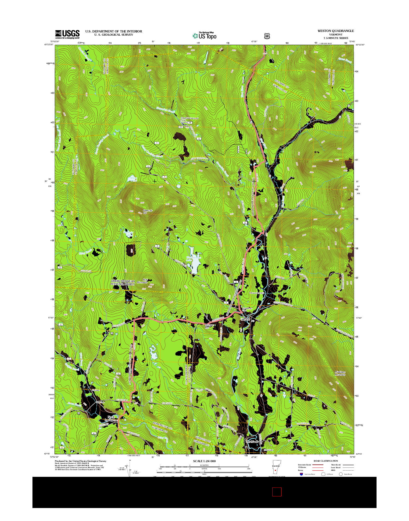 USGS US TOPO 7.5-MINUTE MAP FOR WESTON, VT 2012