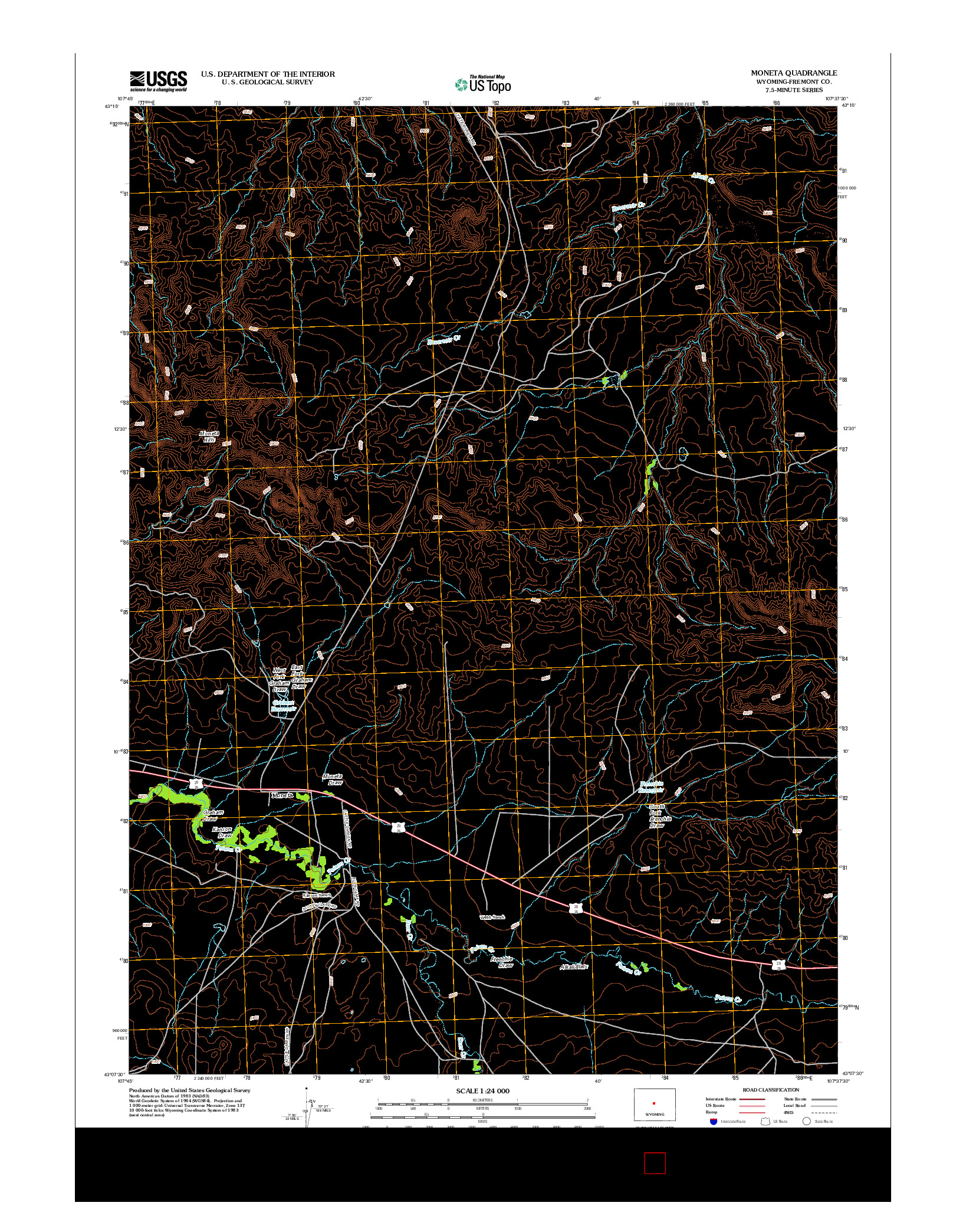 USGS US TOPO 7.5-MINUTE MAP FOR MONETA, WY 2012