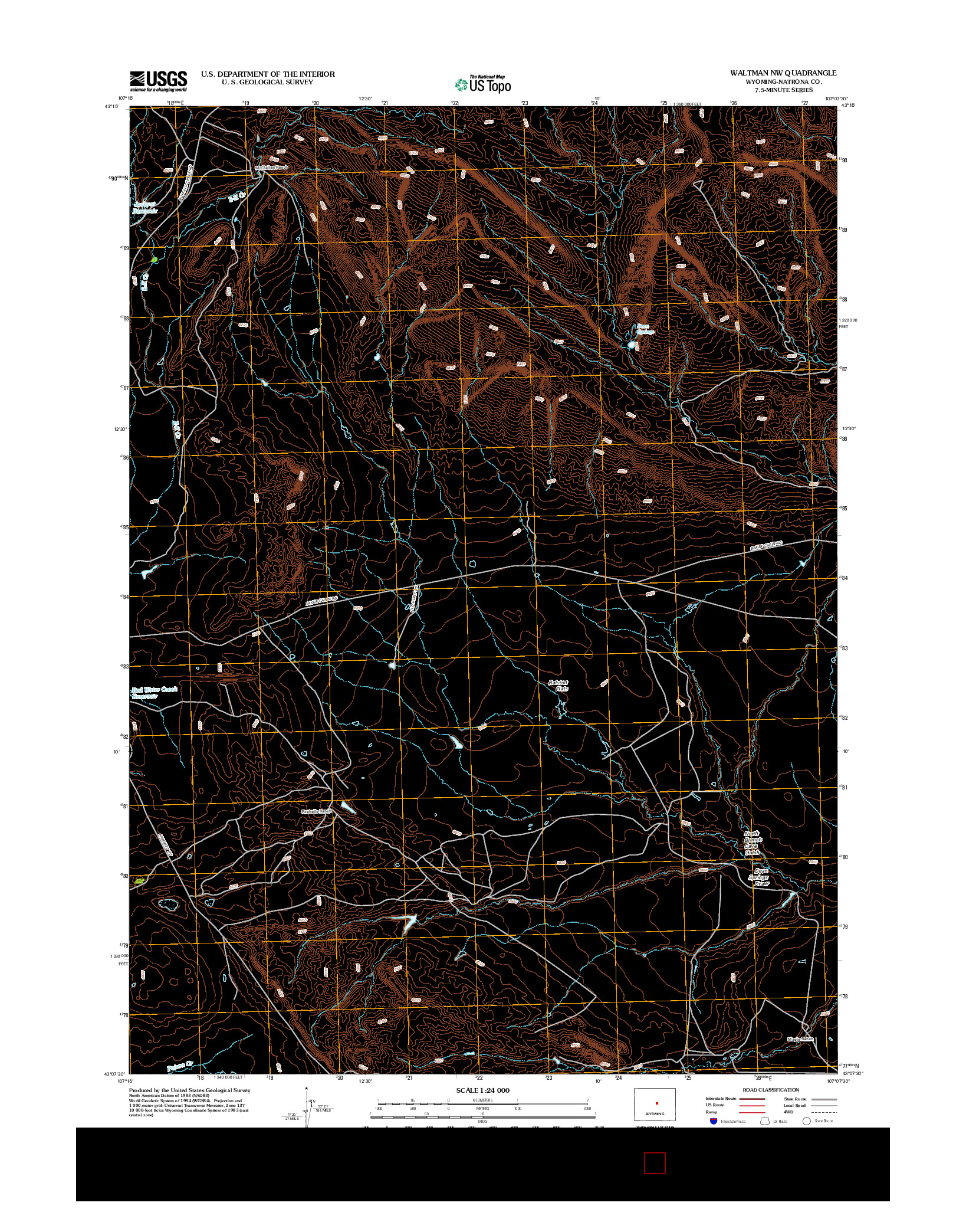 USGS US TOPO 7.5-MINUTE MAP FOR WALTMAN NW, WY 2012