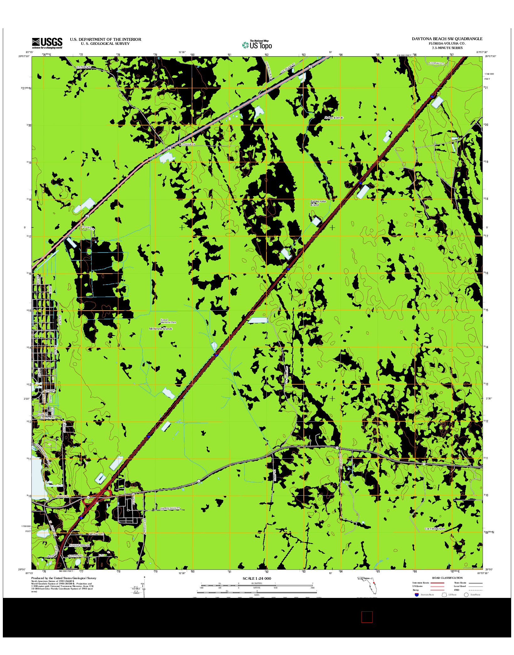 USGS US TOPO 7.5-MINUTE MAP FOR DAYTONA BEACH SW, FL 2012