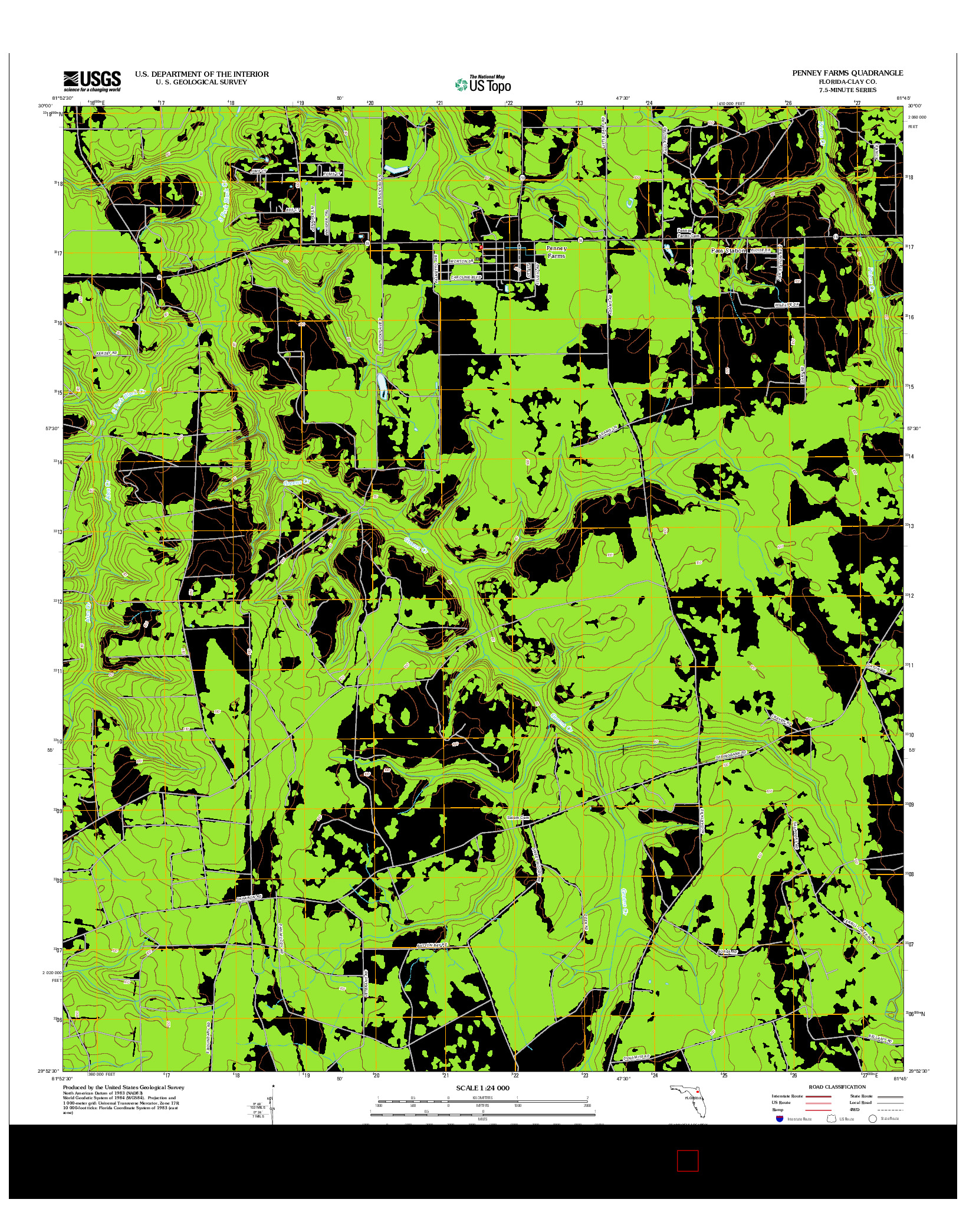 USGS US TOPO 7.5-MINUTE MAP FOR PENNEY FARMS, FL 2012