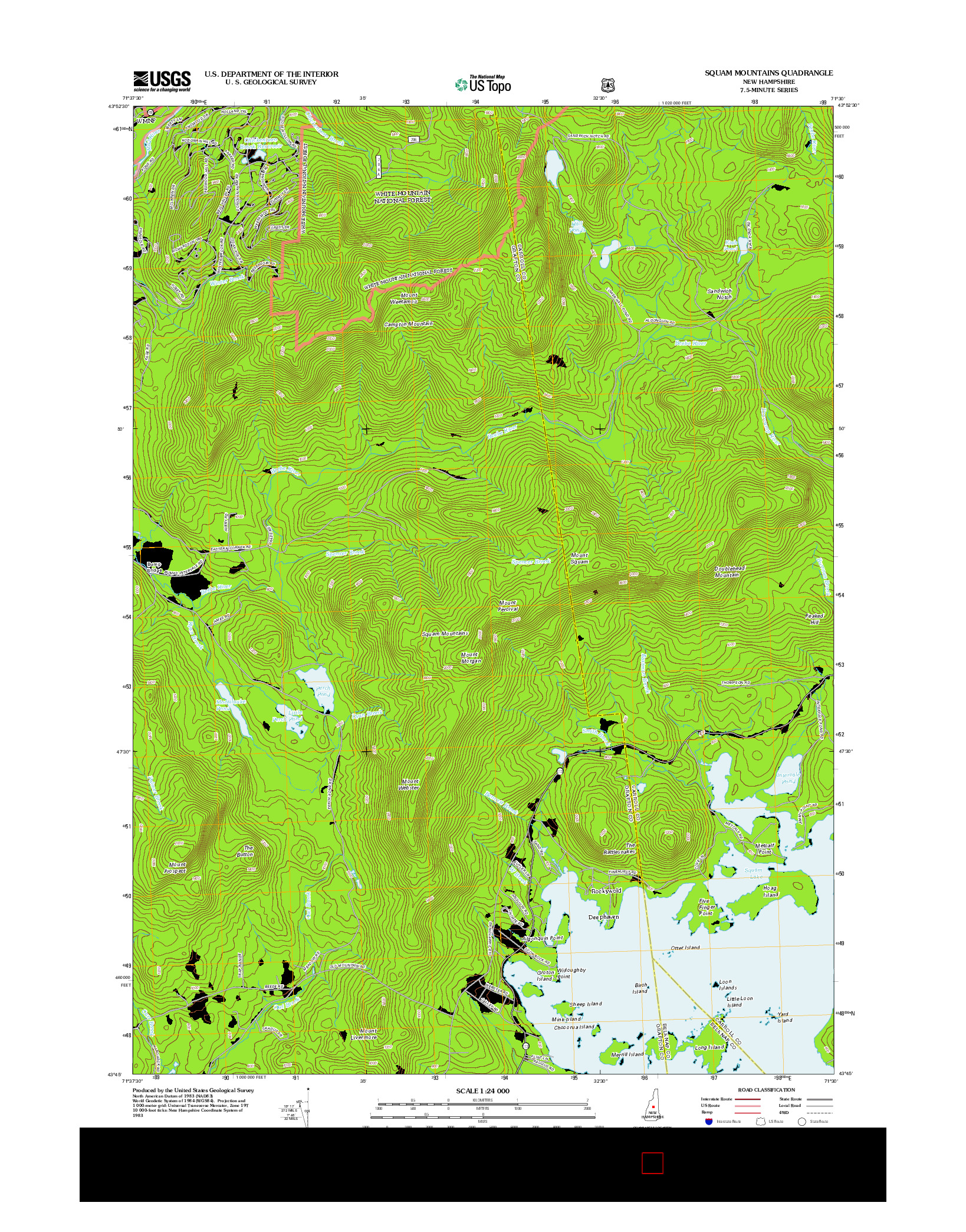 USGS US TOPO 7.5-MINUTE MAP FOR SQUAM MOUNTAINS, NH 2012