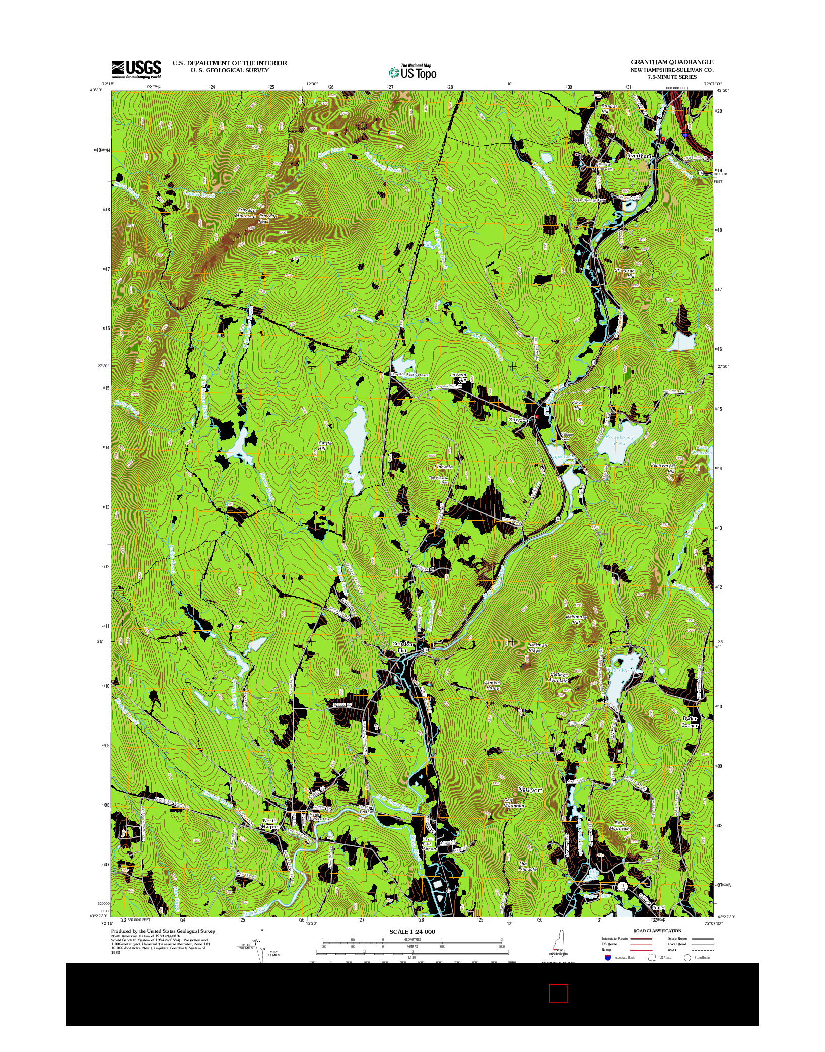 USGS US TOPO 7.5-MINUTE MAP FOR GRANTHAM, NH 2012
