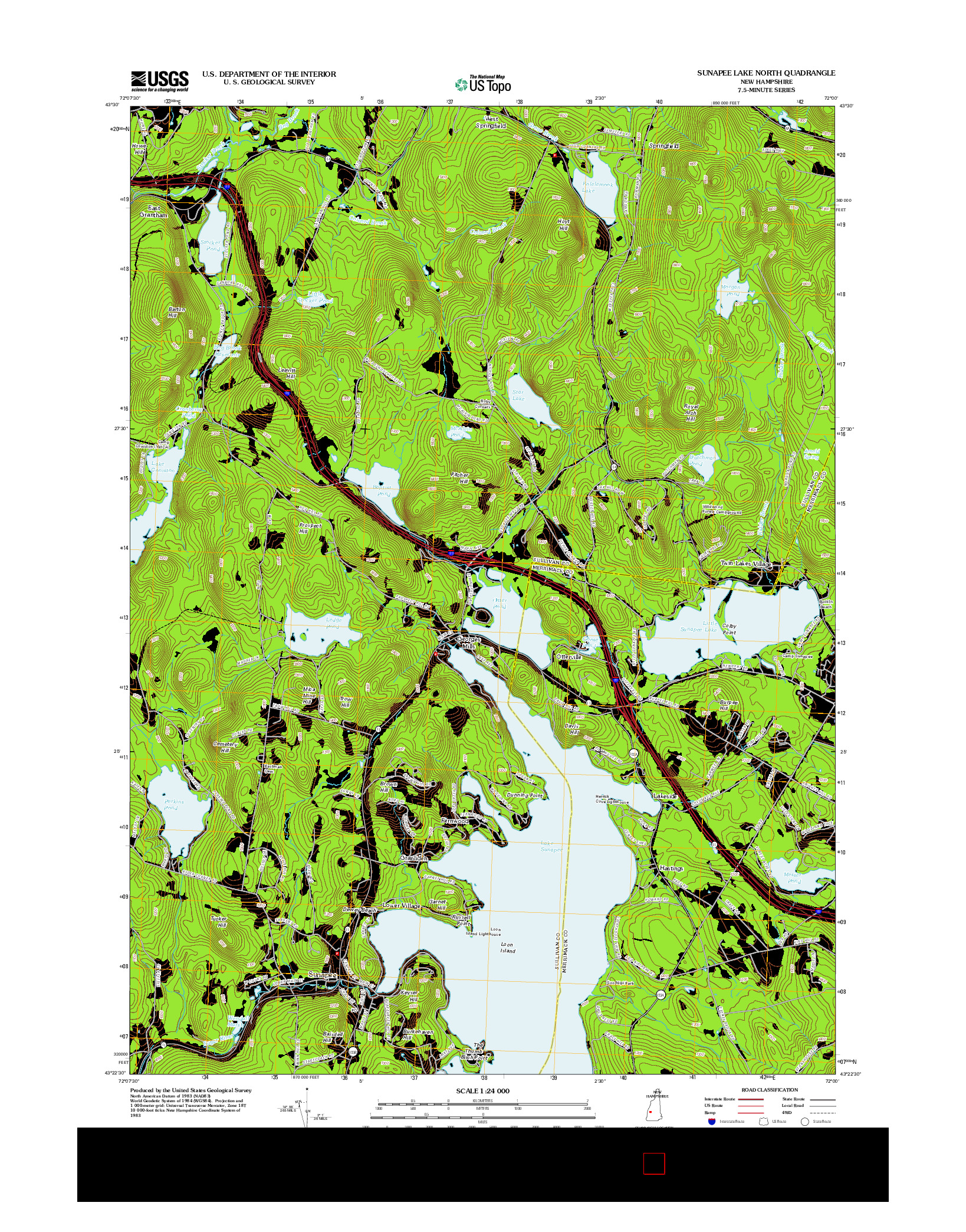 USGS US TOPO 7.5-MINUTE MAP FOR SUNAPEE LAKE NORTH, NH 2012