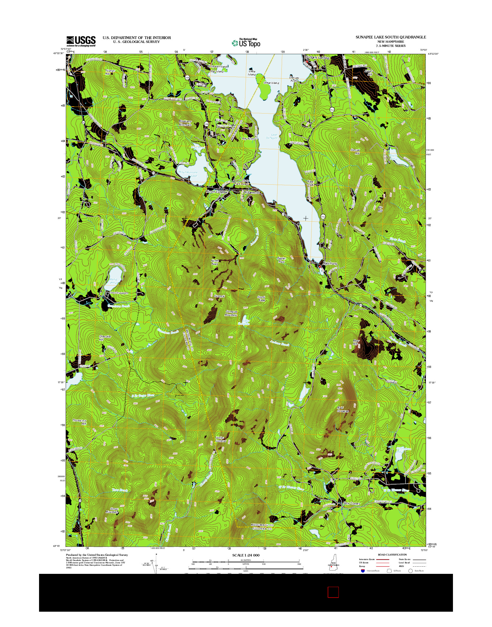 USGS US TOPO 7.5-MINUTE MAP FOR SUNAPEE LAKE SOUTH, NH 2012