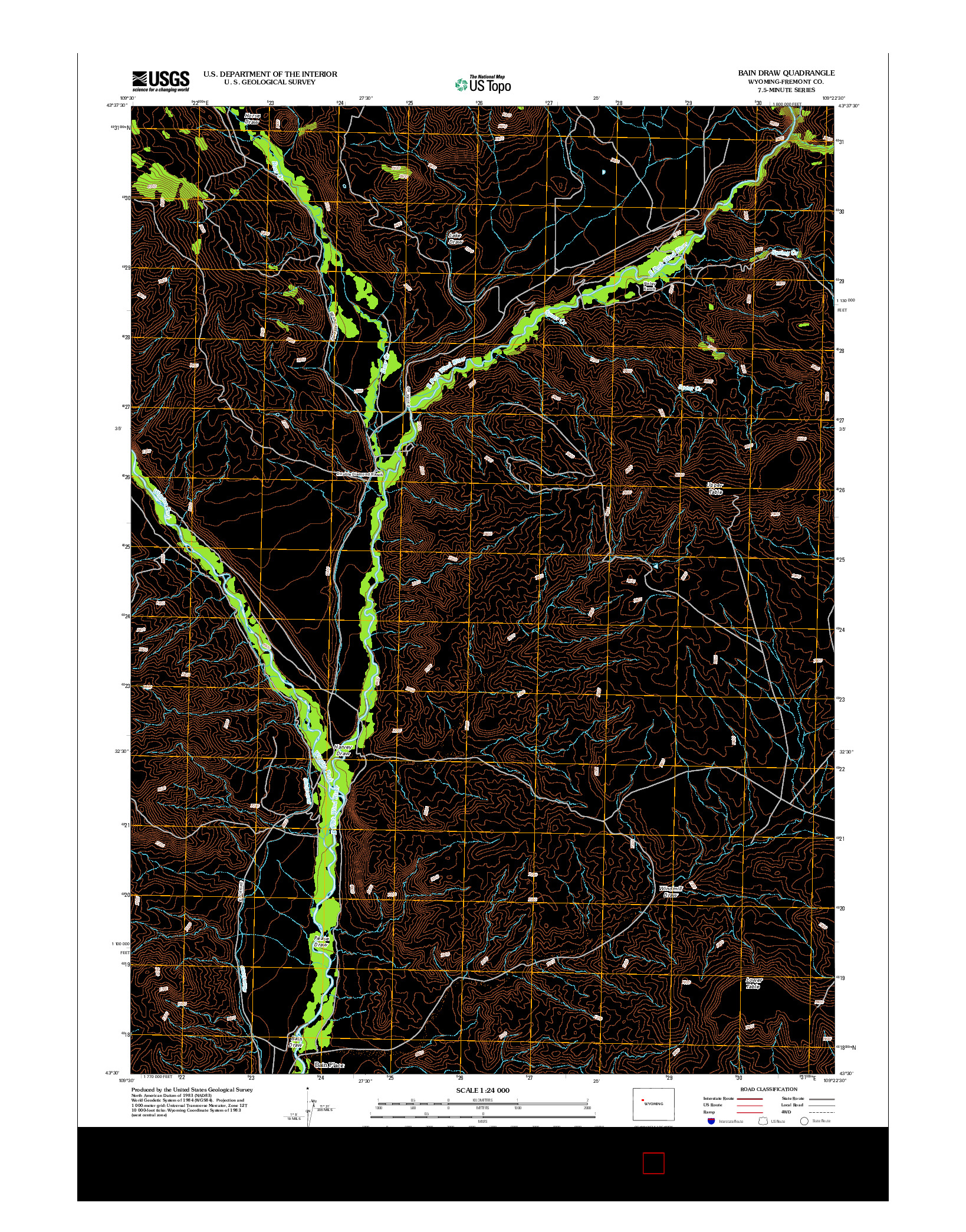 USGS US TOPO 7.5-MINUTE MAP FOR BAIN DRAW, WY 2012