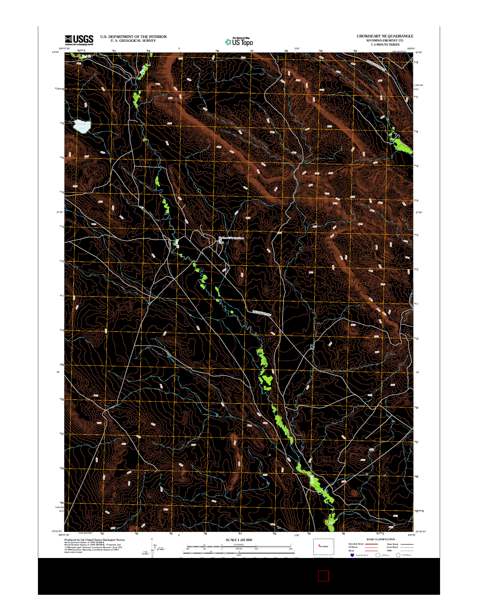 USGS US TOPO 7.5-MINUTE MAP FOR CROWHEART NE, WY 2012