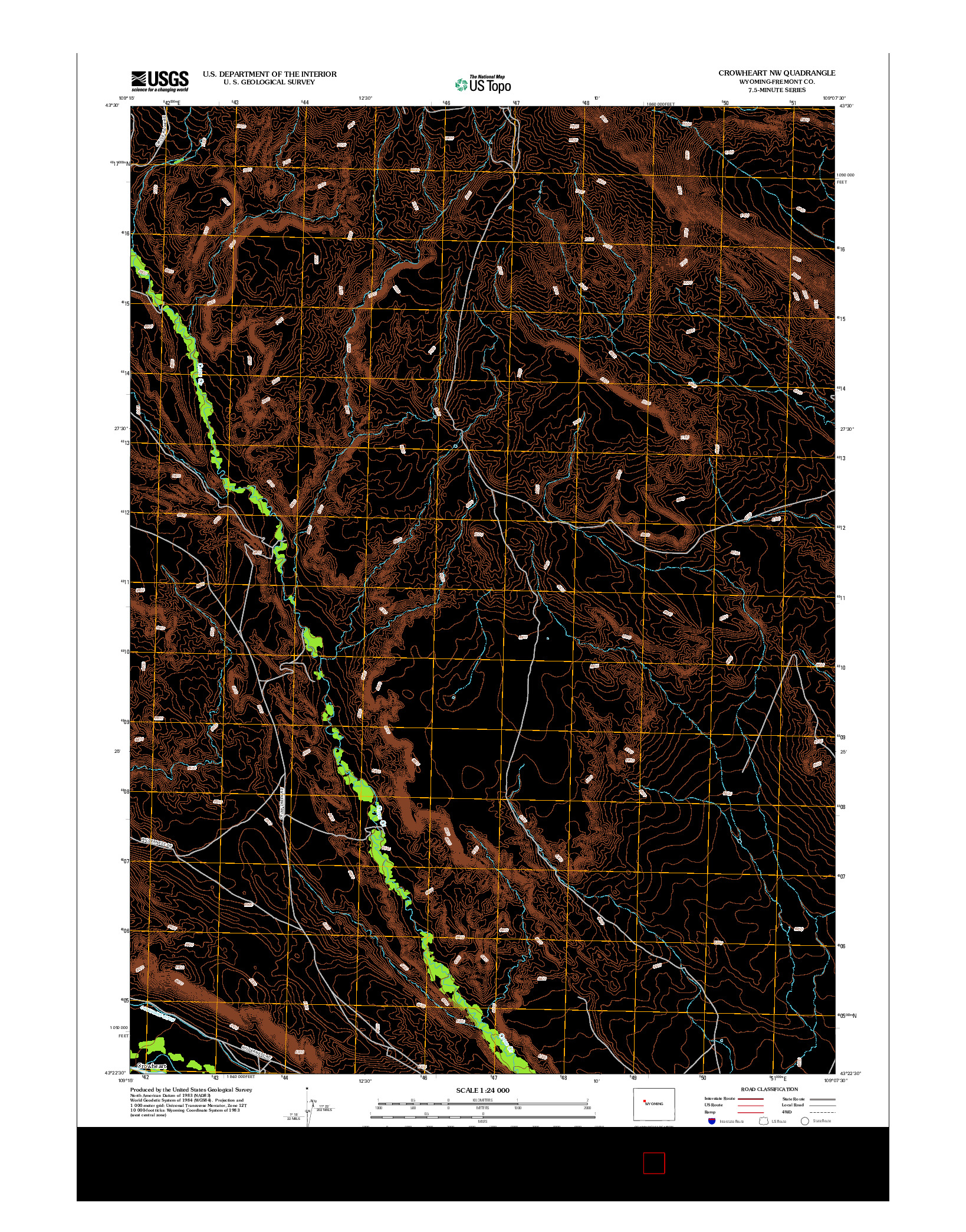 USGS US TOPO 7.5-MINUTE MAP FOR CROWHEART NW, WY 2012