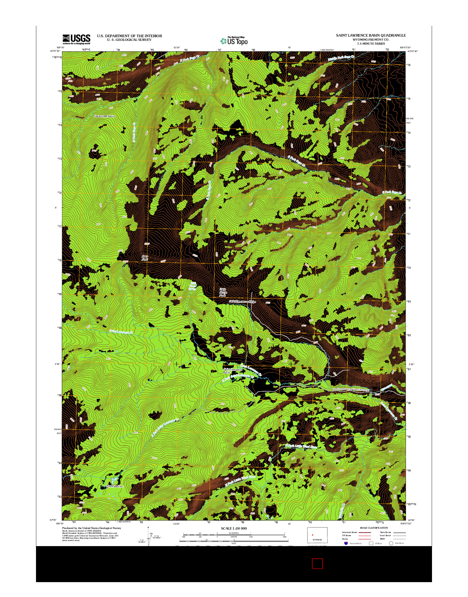 USGS US TOPO 7.5-MINUTE MAP FOR SAINT LAWRENCE BASIN, WY 2012