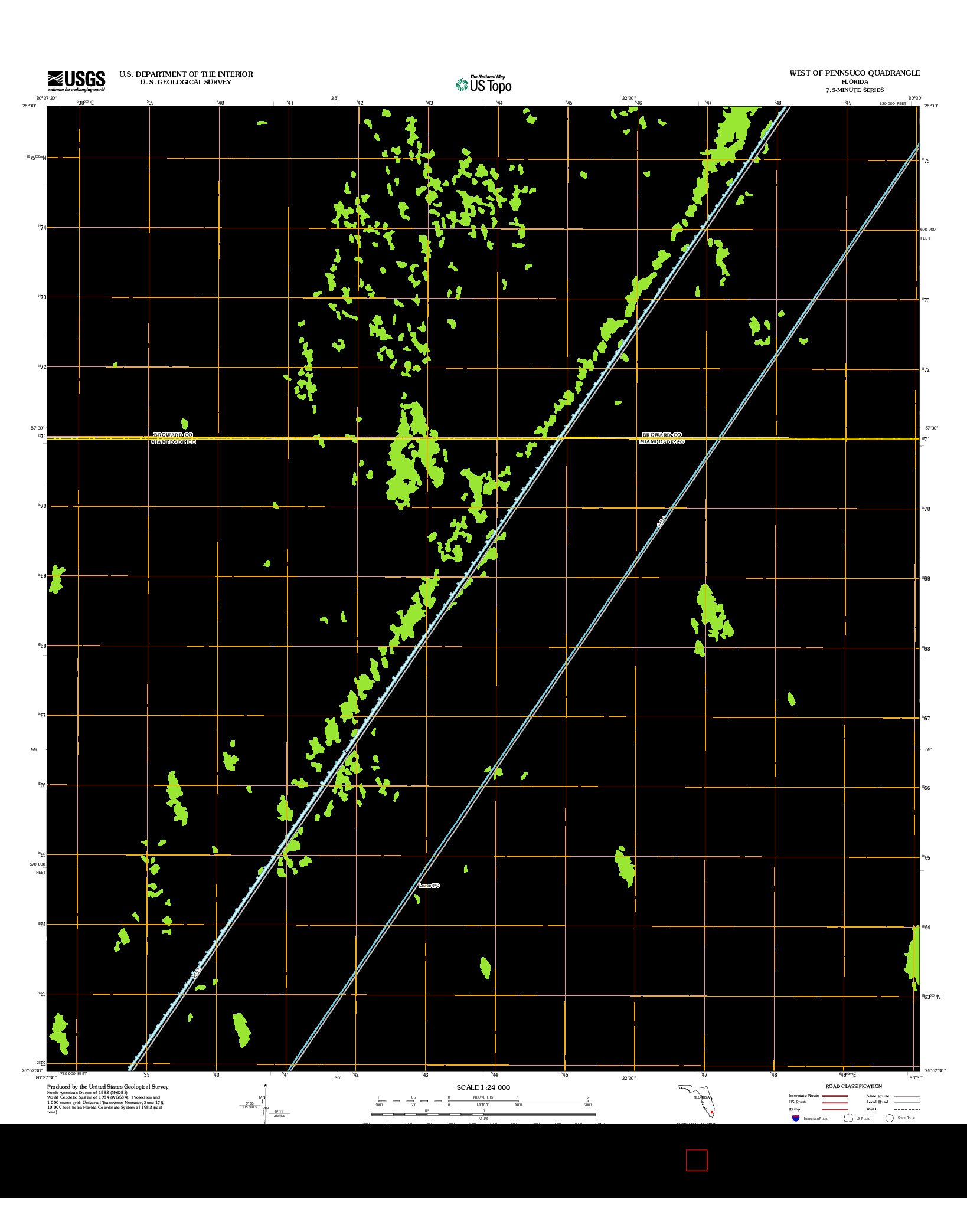 USGS US TOPO 7.5-MINUTE MAP FOR WEST OF PENNSUCO, FL 2012