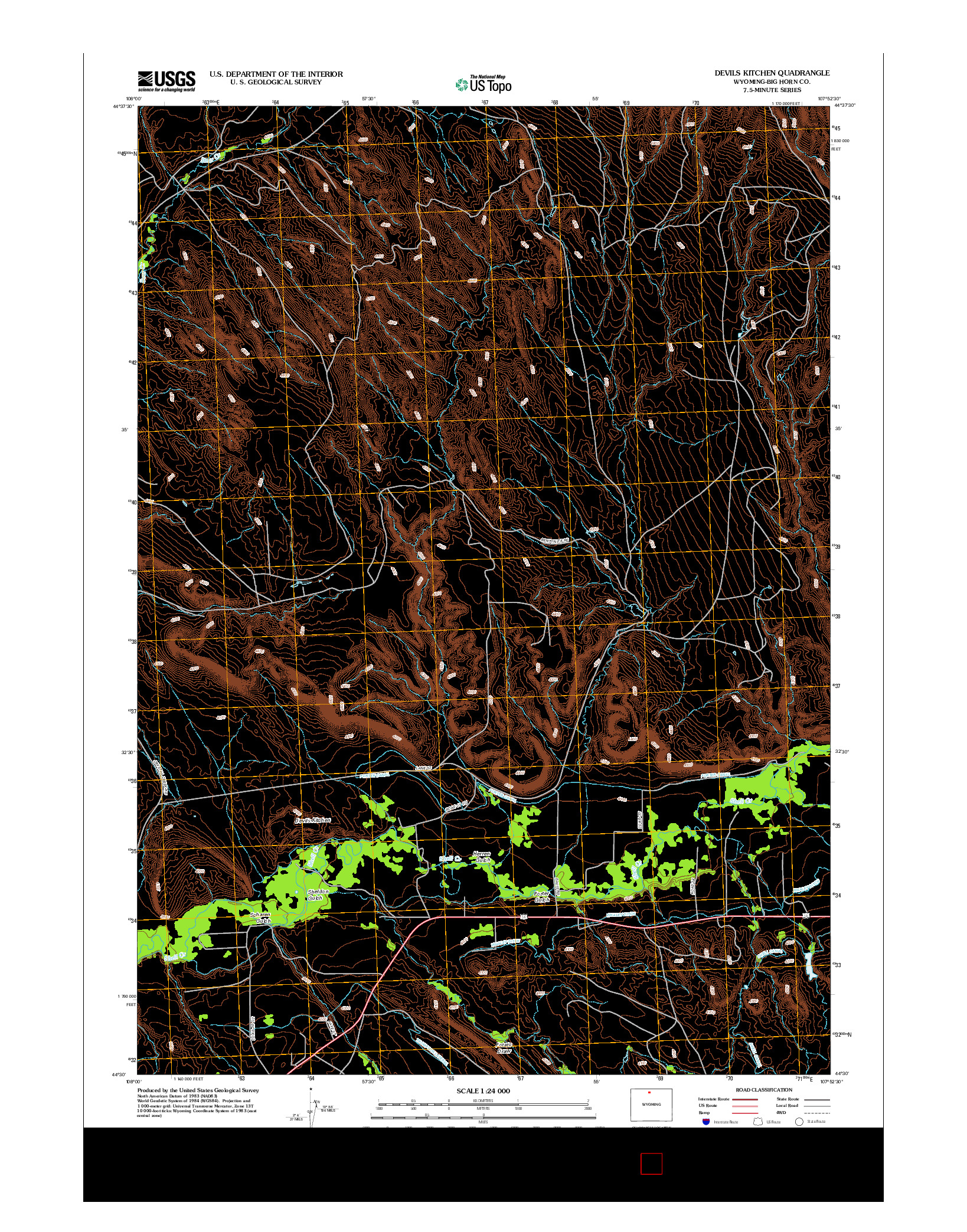 USGS US TOPO 7.5-MINUTE MAP FOR DEVILS KITCHEN, WY 2012