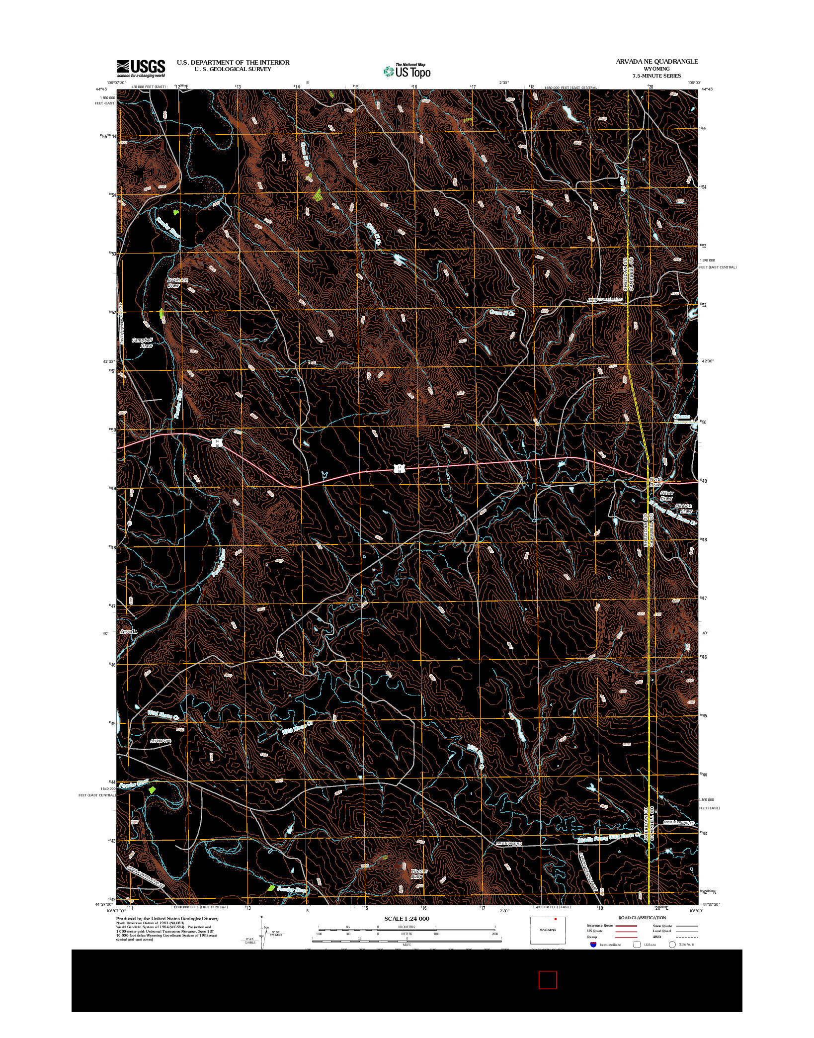 USGS US TOPO 7.5-MINUTE MAP FOR ARVADA NE, WY 2012