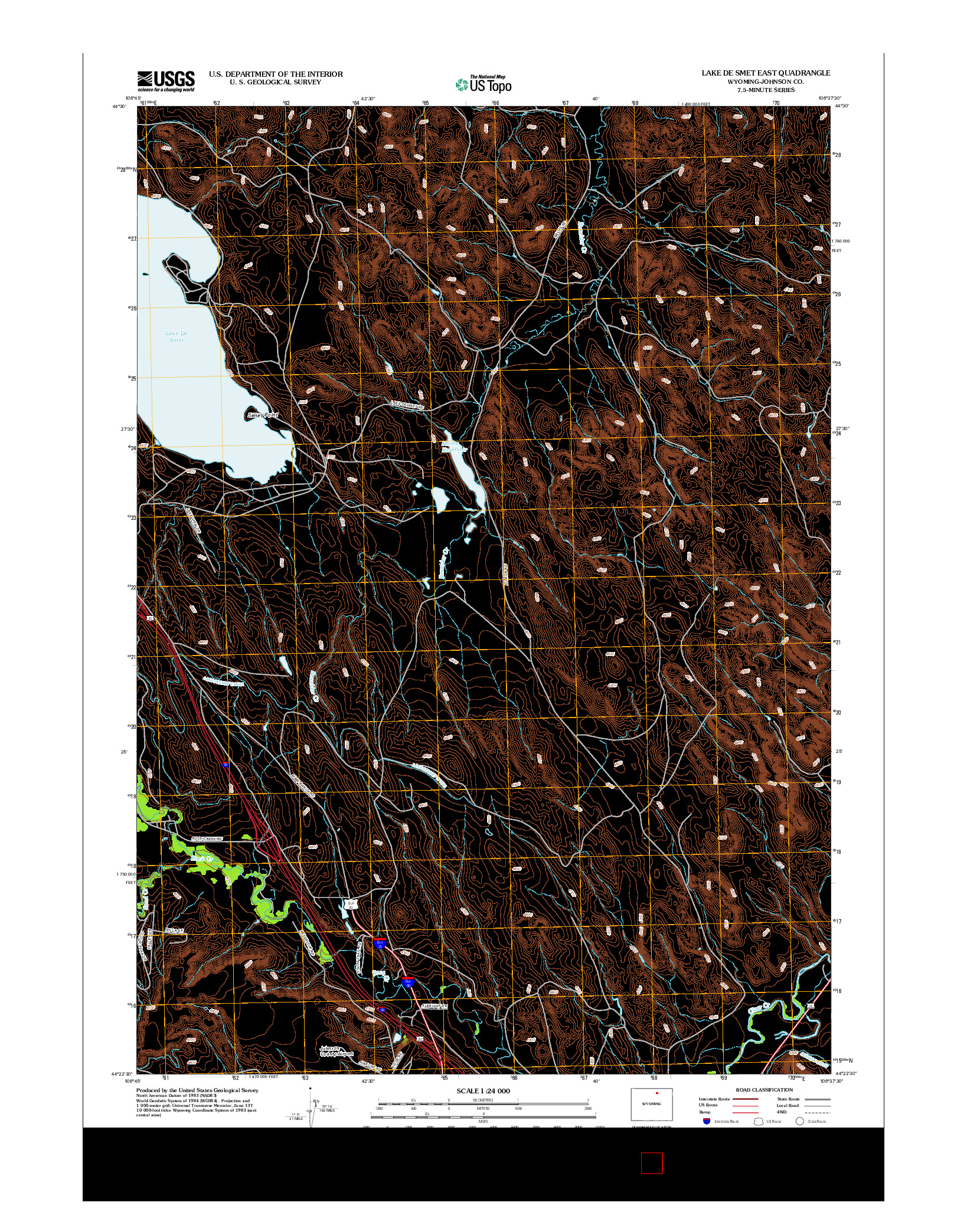USGS US TOPO 7.5-MINUTE MAP FOR LAKE DE SMET EAST, WY 2012
