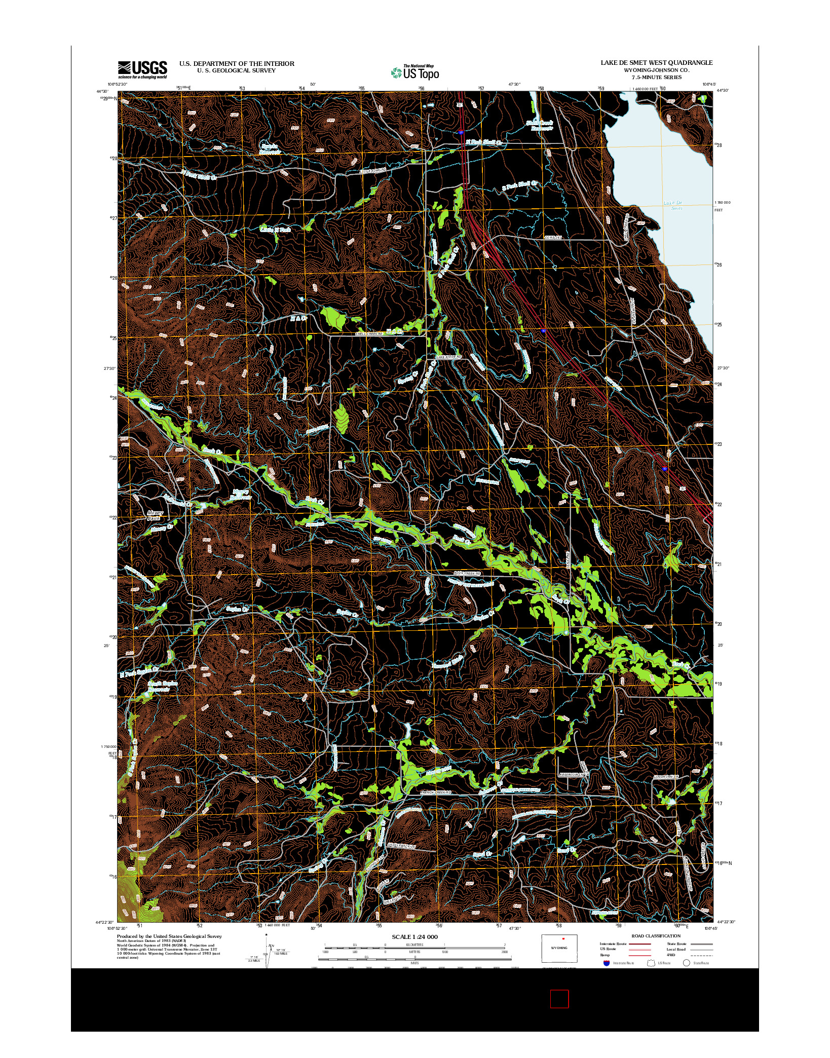 USGS US TOPO 7.5-MINUTE MAP FOR LAKE DE SMET WEST, WY 2012