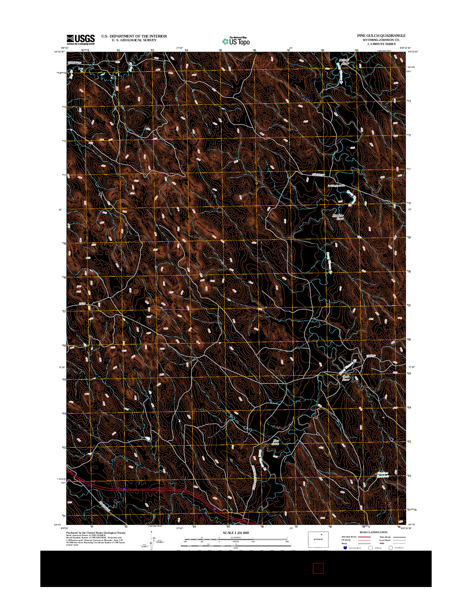 USGS US TOPO 7.5-MINUTE MAP FOR PINE GULCH, WY 2012