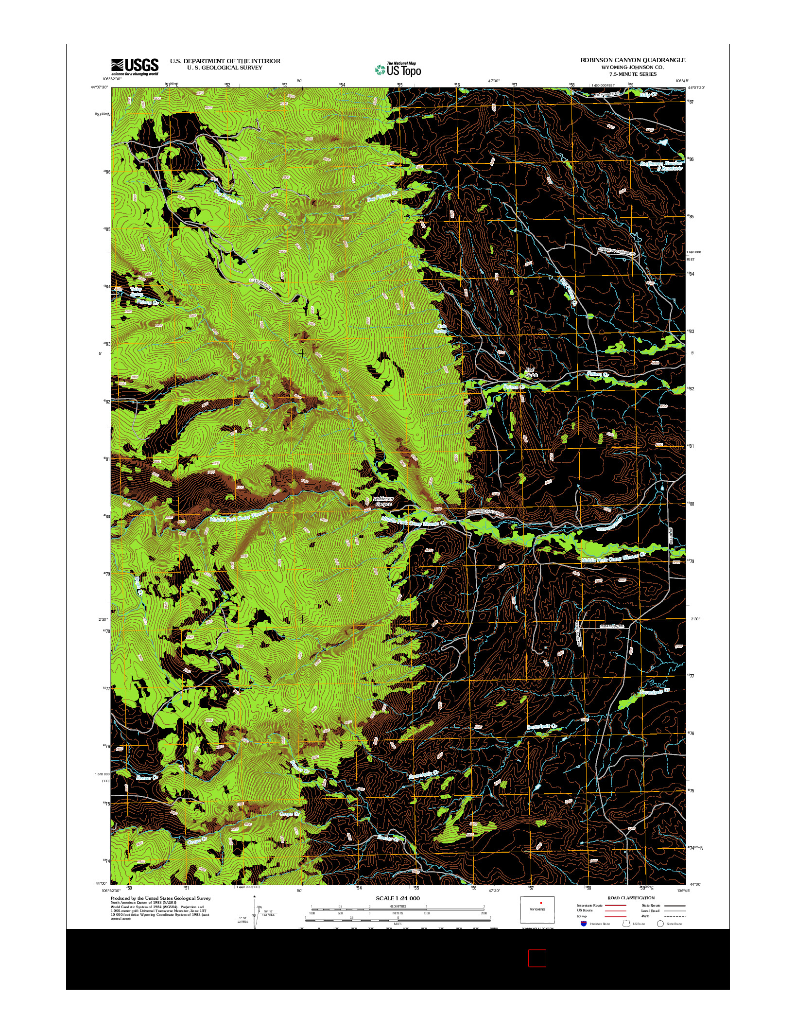 USGS US TOPO 7.5-MINUTE MAP FOR ROBINSON CANYON, WY 2012