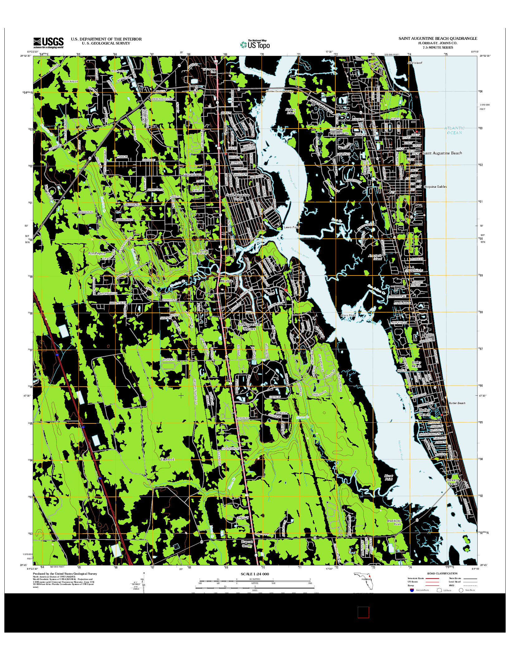 USGS US TOPO 7.5-MINUTE MAP FOR SAINT AUGUSTINE BEACH, FL 2012