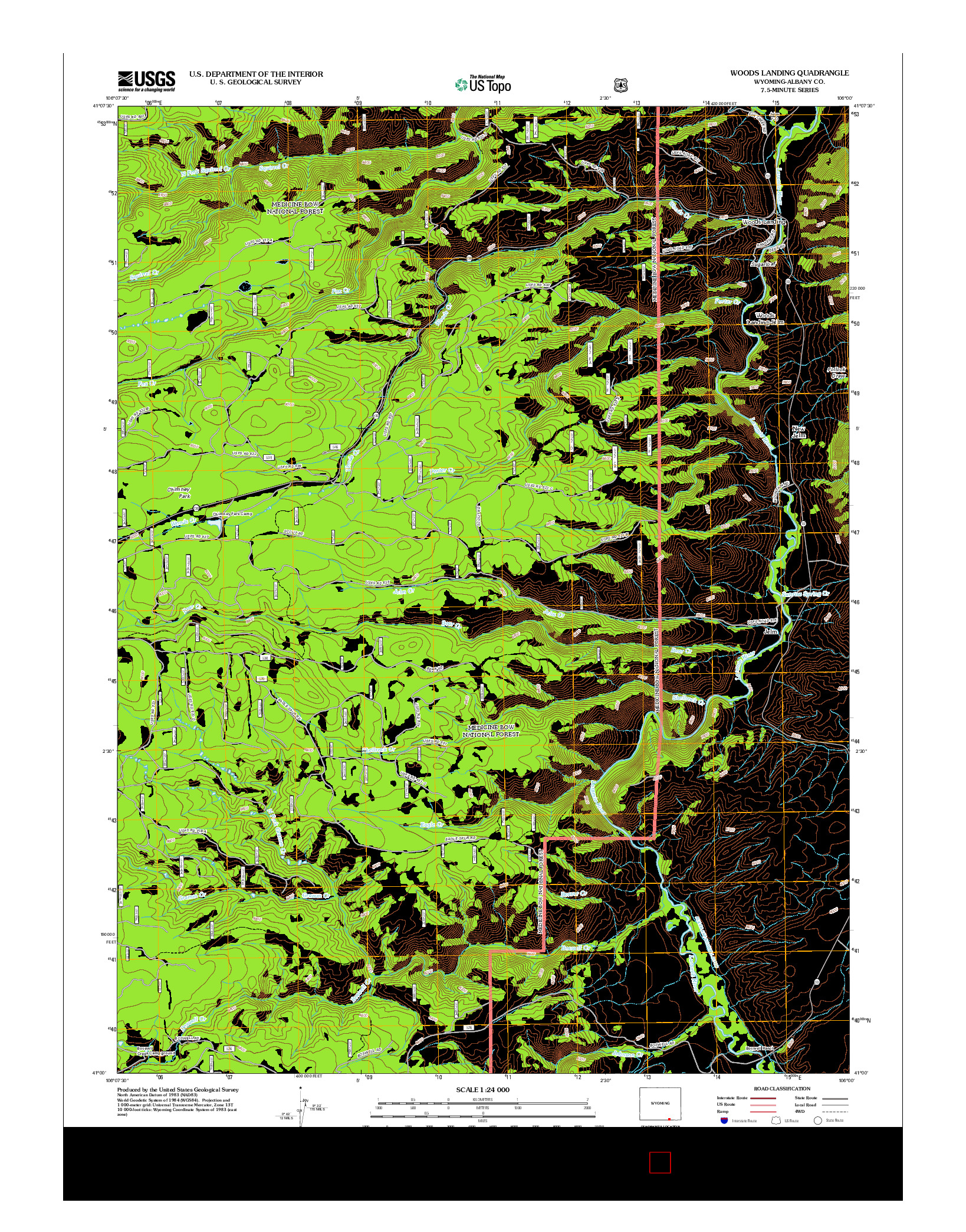 USGS US TOPO 7.5-MINUTE MAP FOR WOODS LANDING, WY 2012