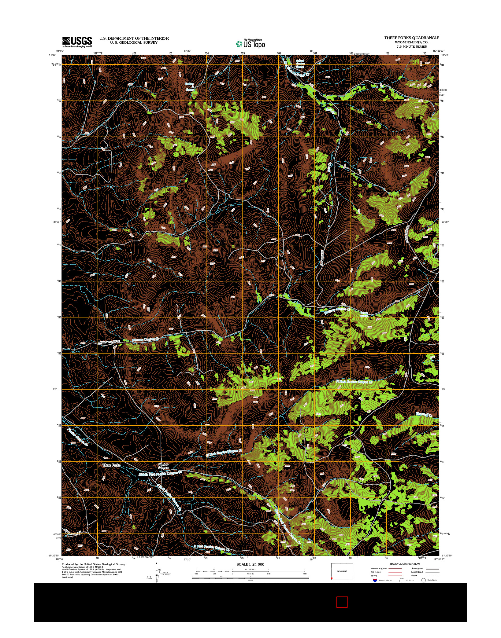 USGS US TOPO 7.5-MINUTE MAP FOR THREE FORKS, WY 2012