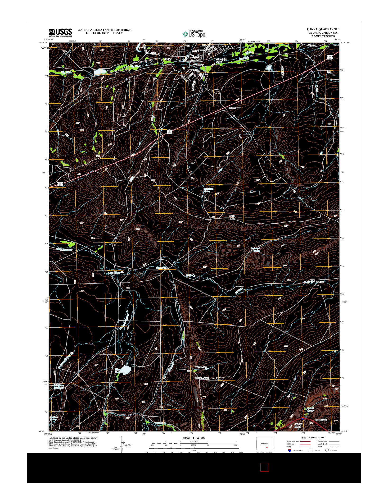 USGS US TOPO 7.5-MINUTE MAP FOR HANNA, WY 2012