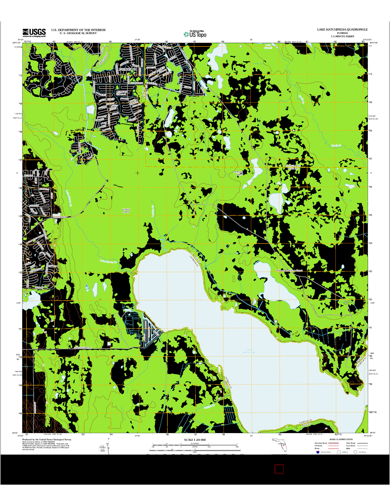 USGS US TOPO 7.5-MINUTE MAP FOR LAKE HATCHINEHA, FL 2012